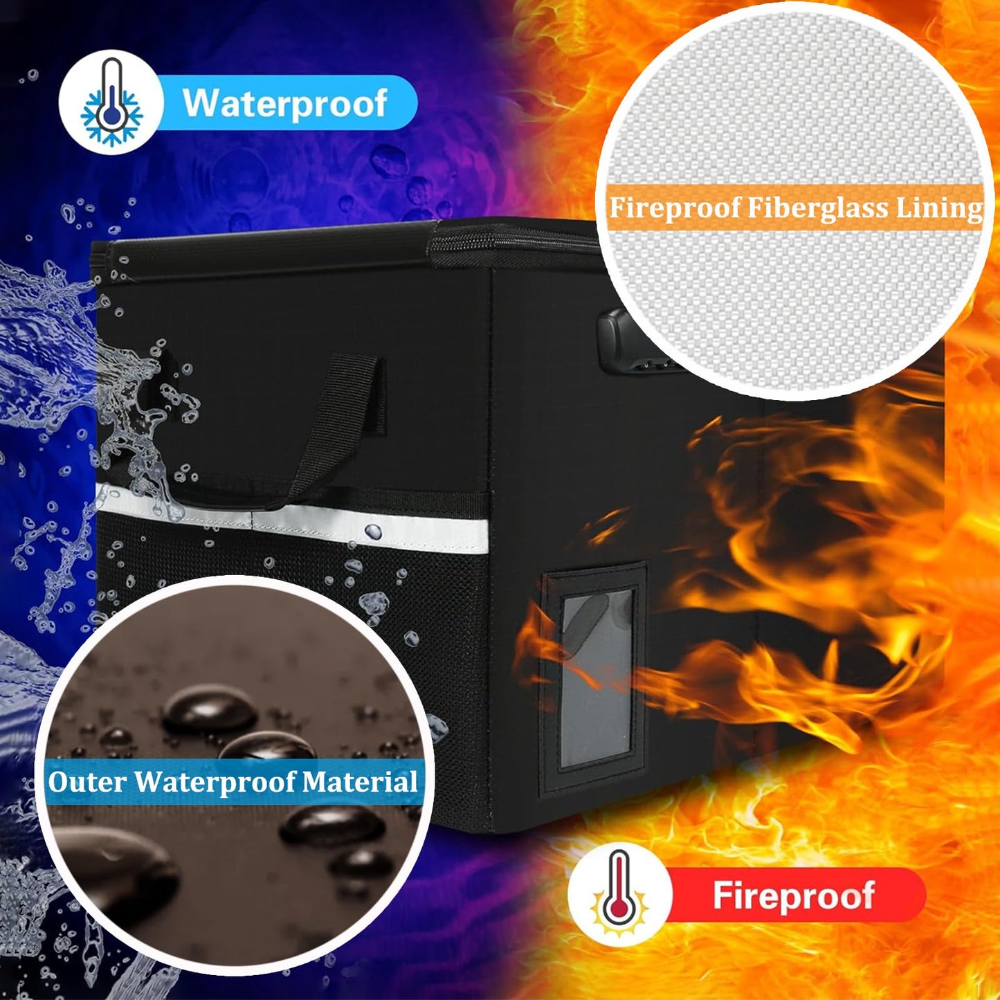 File Box with Lock 5200°F with Heat Insulated,Fireproof Box File Storage Organizer Anti-Static,Collapsible Fireproof Document Filing Box with Handle,Portable Home Office Safe
