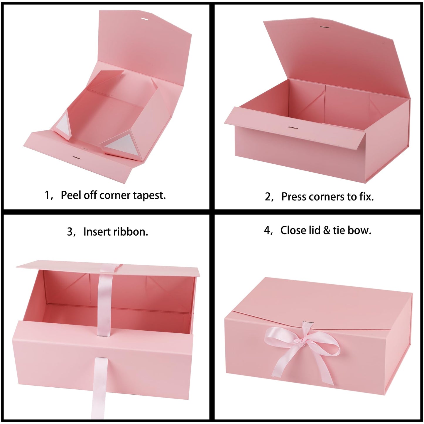 STOBOCTER Gift Box,13.5x10x5 Gift Boxes with Lids for Presents,Pink Magnetic Gift Box for Wrapping,Birthday, Wedding, Bridesmaid Proposal, Christmas,Includes Ribbon,Card