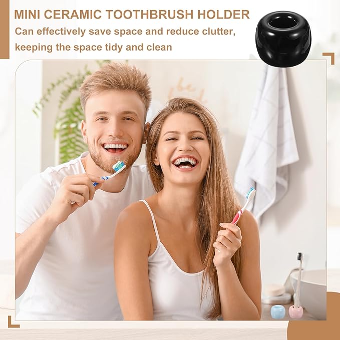 uxcell 2 Pcs Mini Ceramics Toothbrush Holder Stands, Sleek Mini Countertop Toothbrush Round Shape Ceramic Holder Stand for Bathroom Vanity Countertops, Yellow