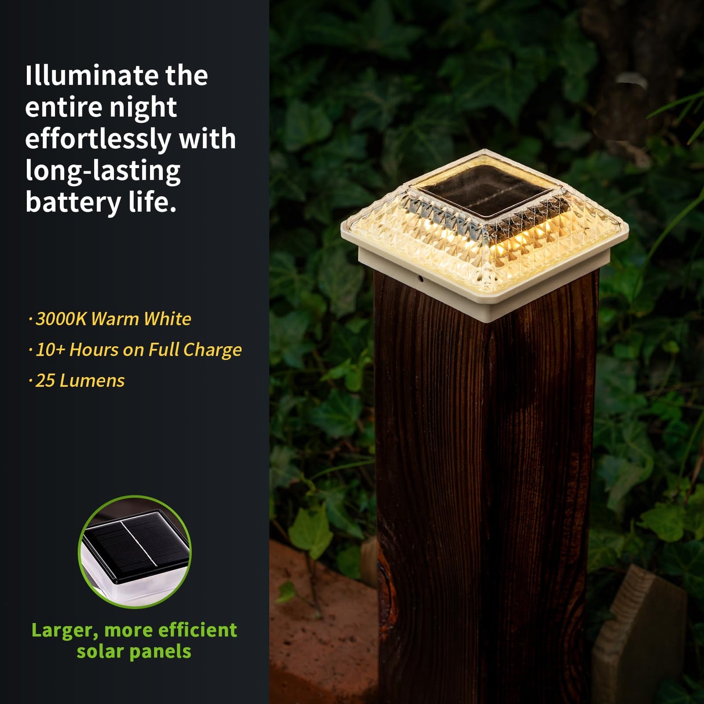 OPOIRA Glass Solar Post Cap Lights with Crystal Style - Decorative Deck Fence Lights for 4x4 5x5 Posts Hidden Solar Panel, Modular Design, 10Hr Runtime, IP65, Warm White, White, 2 Pack