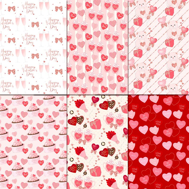 24 Sheets Scrapbooking Supplies Paper Christmas Scrapbook Paper 6"×6”, Cardstock Paper Assorted Patterned for DIY Decorative and Christmas and Valentine's Day( Love - A)