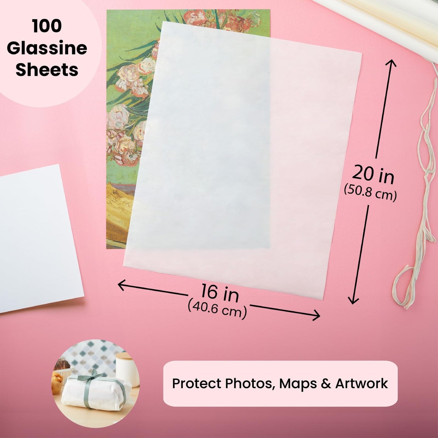 Bright Creations Glassine Sheets - Archival Glassine Paper for Artwork - Photo Protection Paper for Grease-Resistant Baking & DIY Crafts - 100 Pack, 16x20 in, White