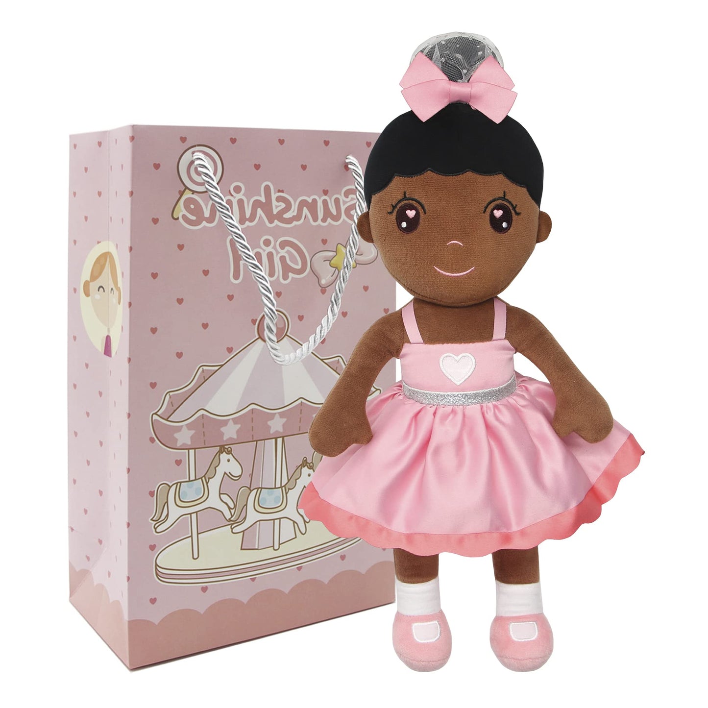 Maxshop Plush Dolls 17'' First Baby Doll for Kids Super Soft Plush Toy (Pink Dress Princess Black Doll)