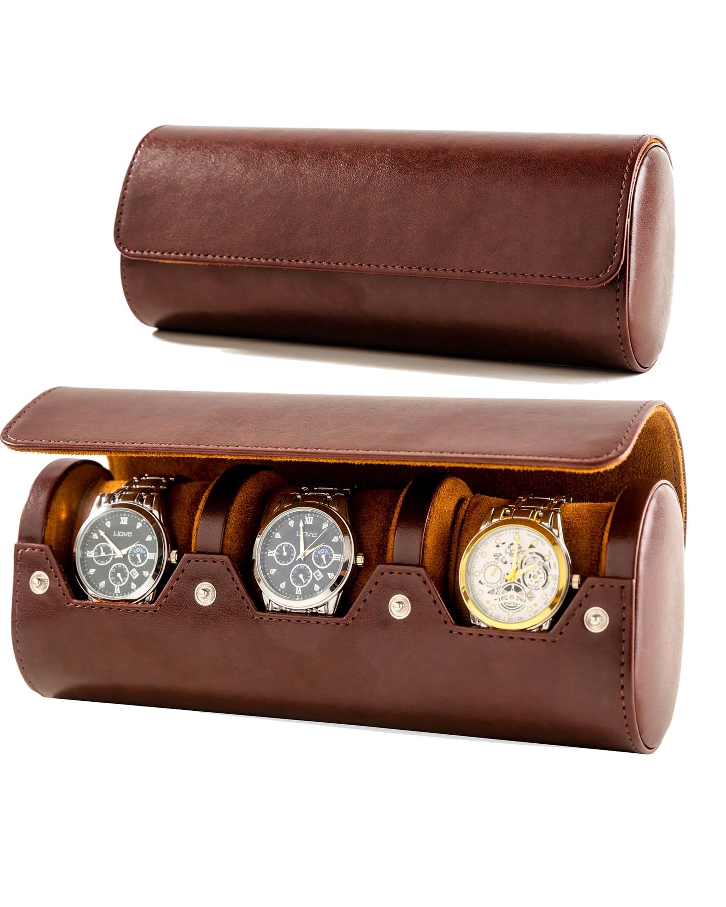 MR.OKAY 3 Watch Travel Case- Classic Leather Watch Case With Perfect Texture.Portable Watch Roll Or Organizer For Storage And Display. Luxury Gifts For Men, All Handmade by Artisans.