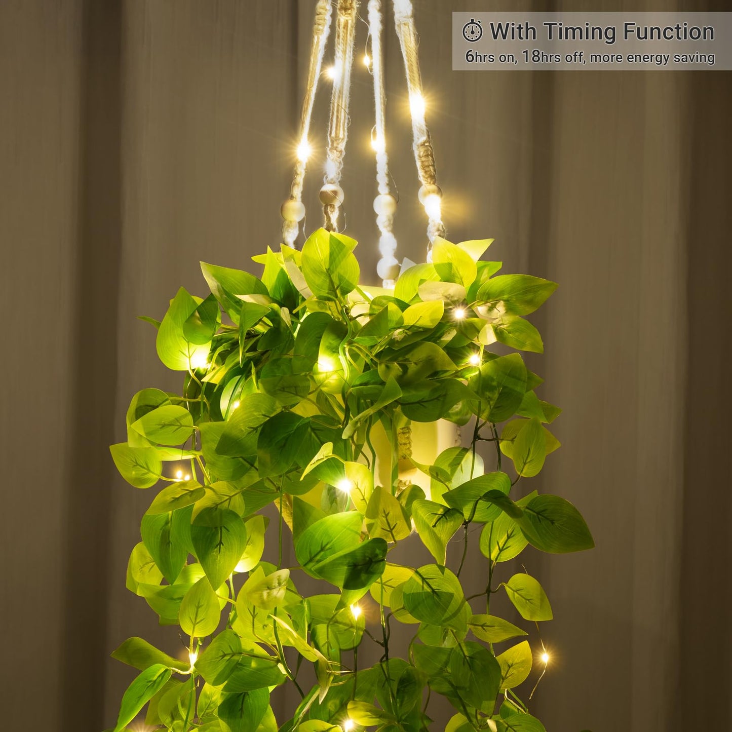 Mkono 2 Packs Fake Hanging Plant with Lights, Artificial Plants for Home Decor Indoor Macrame Plant Hanger with Fake Vines Greenery for Bedroom Bathroom Kitchen Office Decor