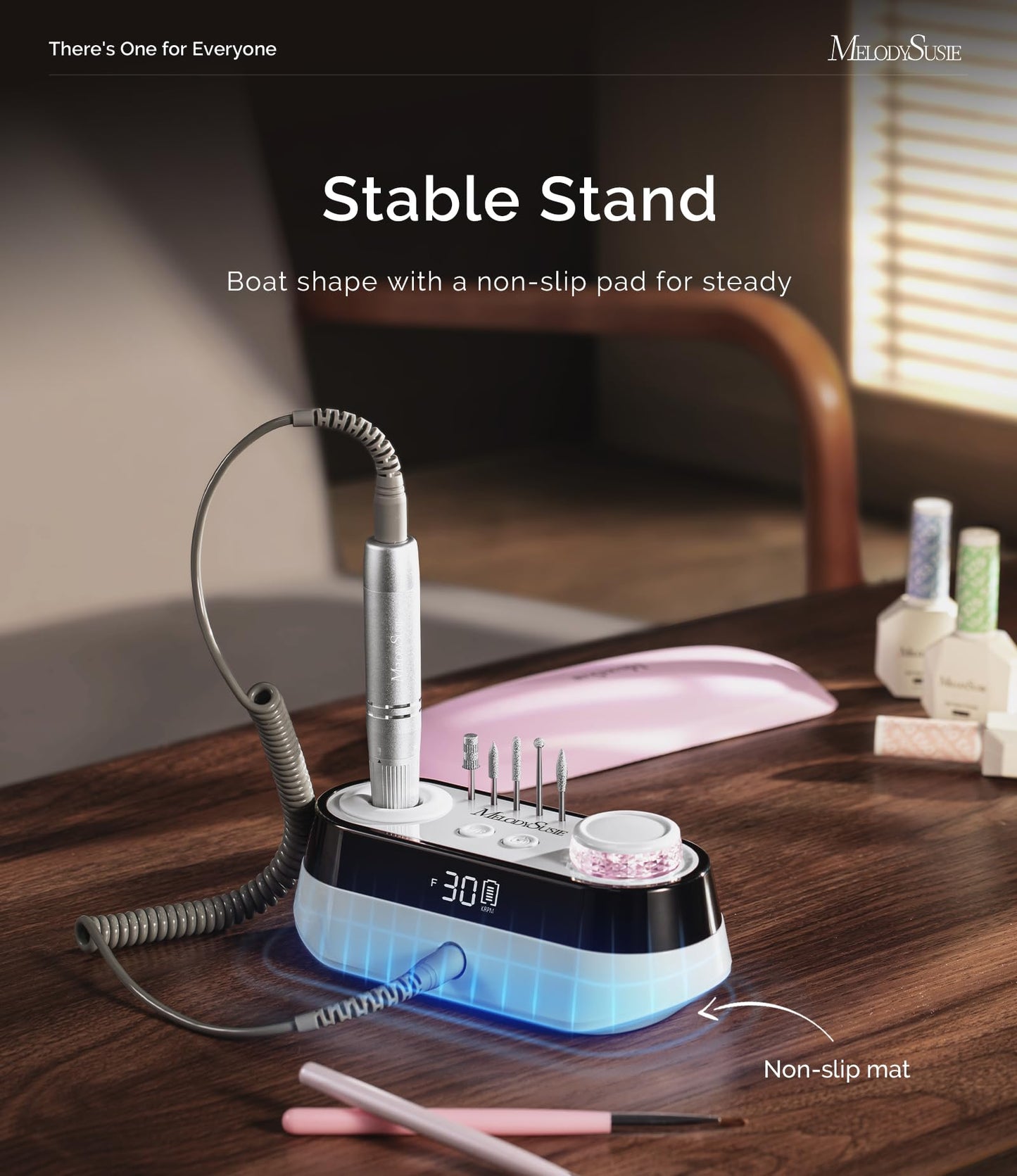 MelodySusie Advanced Desktop Rechargeable Nail Drill with Built-in Bit & Handpiece Storage Holders, SC320A 30000RPM E-File for All Manicure Shaping & Gel Removal, Ideal for Nail Artists & Home Use