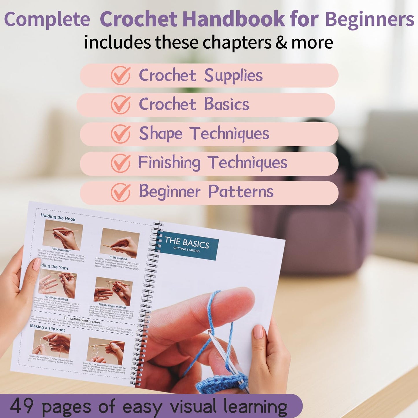 JC CRAFT Deluxe Beginner Crochet Kit – 116-Piece Set with 20 Yarns, Ergonomic Hooks, Accessories, Book for Beginners & Online Tutorial – DIY Starter Kit for Adults & Teens with Purple Bag & Case