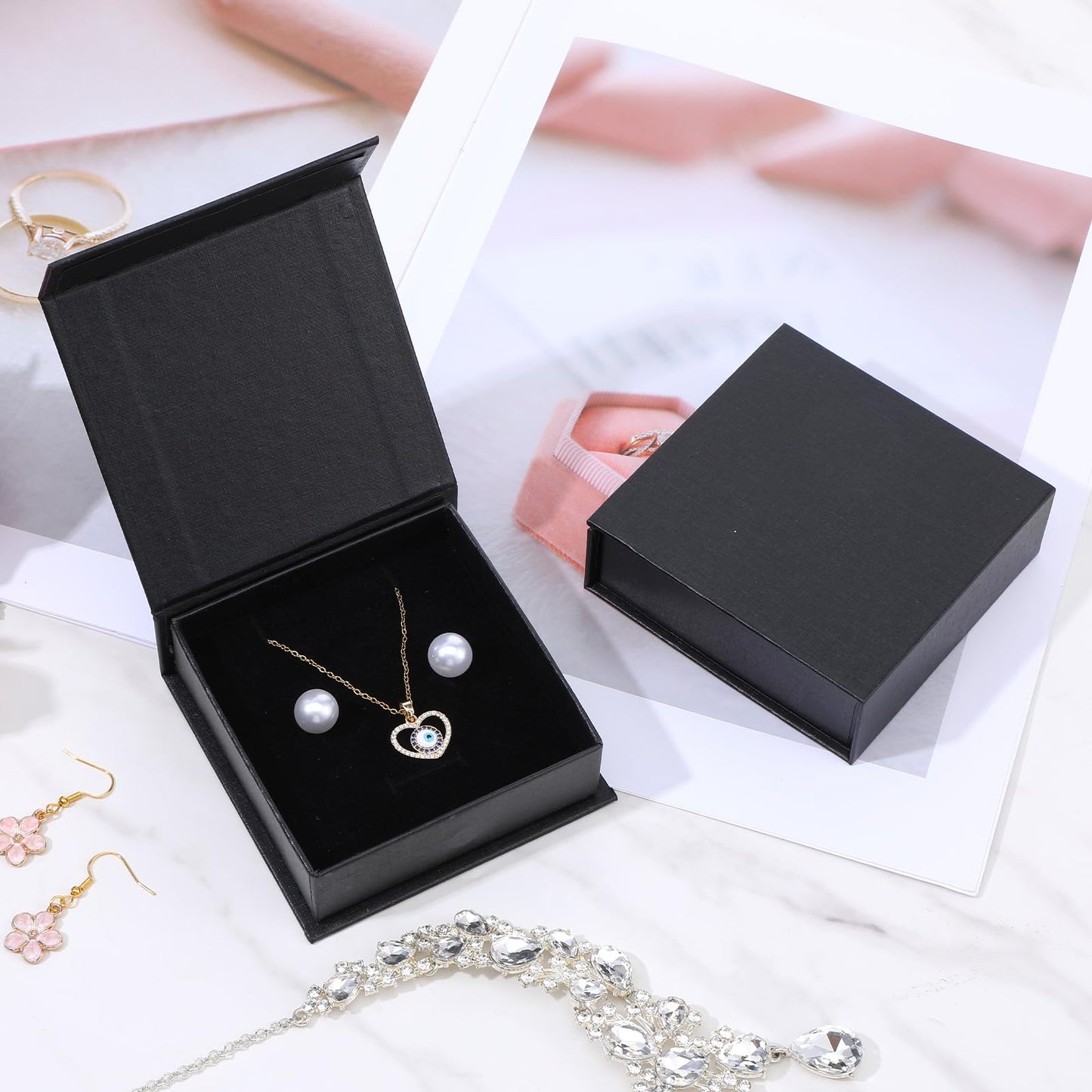 Xaajooio 20 Pcs Black Small Jewelry Gift Boxes with Cotton Filled and Lids, 3.54 x 1.18 Inches, for Necklace Earring Ring Storage Display and Gift Packaging