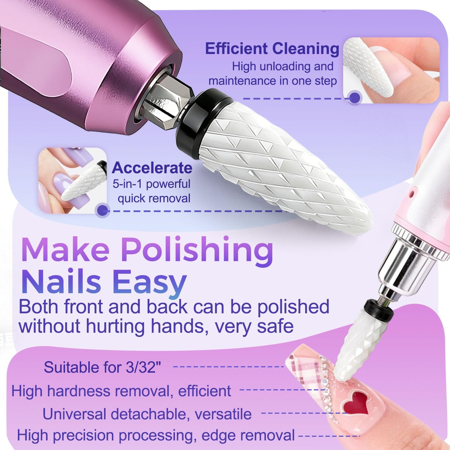 Fantexy Ceramic Nail Drill Bit - 3/32'' Cone Shape White Ceramic Bit for Acrylic & Gel Nails, White Ceramic Cone File Bit for Nail Art,Manicure,Pedicure,Gel,Cuticle Clean(Extra Coarse - XC)