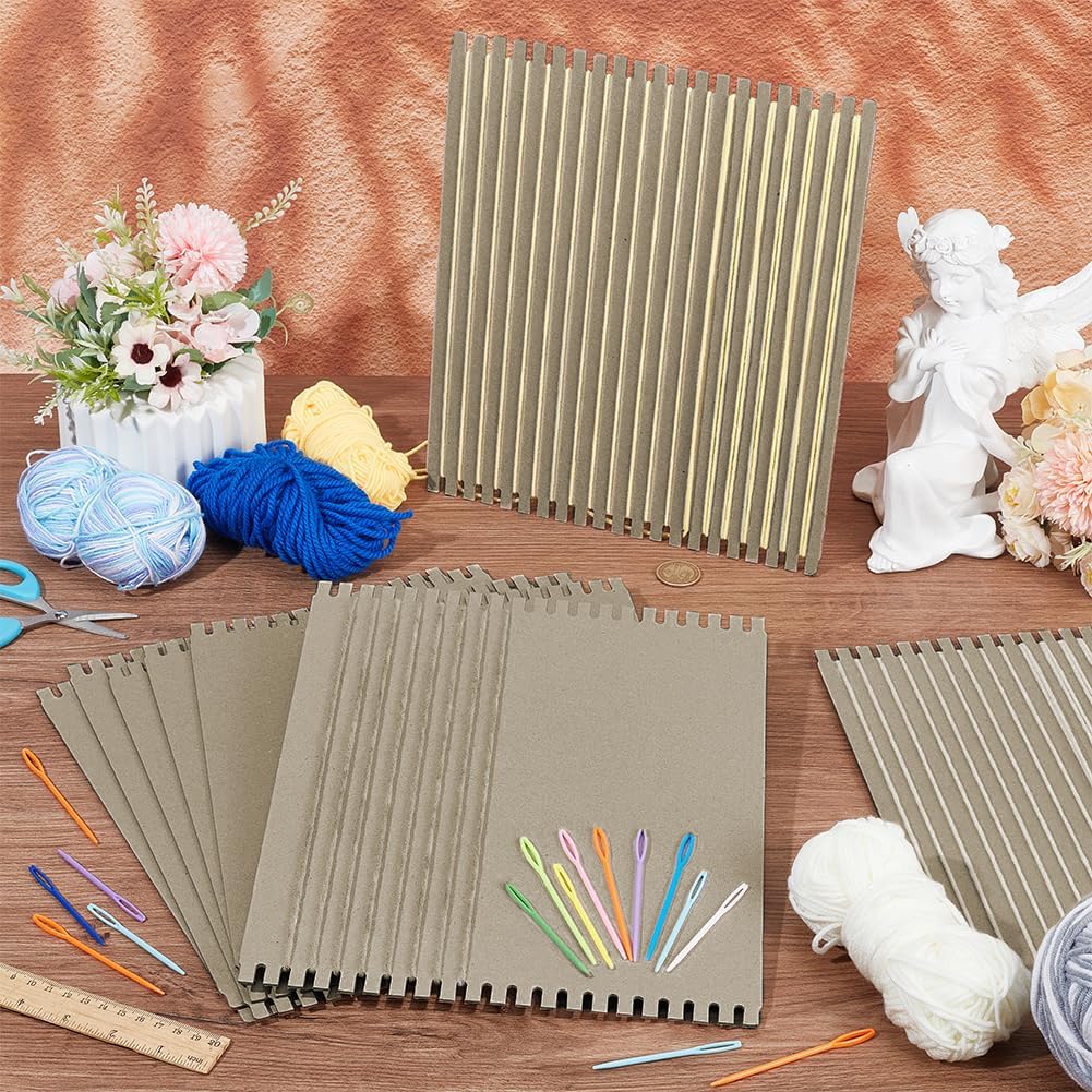 FINGERINSPIRE Cardboard Weaving Looms Kit Include 8pcs Wide Notch Weaving Looms 16pcs Large Eye Plastic Sewing Needle for Beginner Knitting Sewing Crochet Basket Jewelry Art Craft-11-4/5x9-4/5