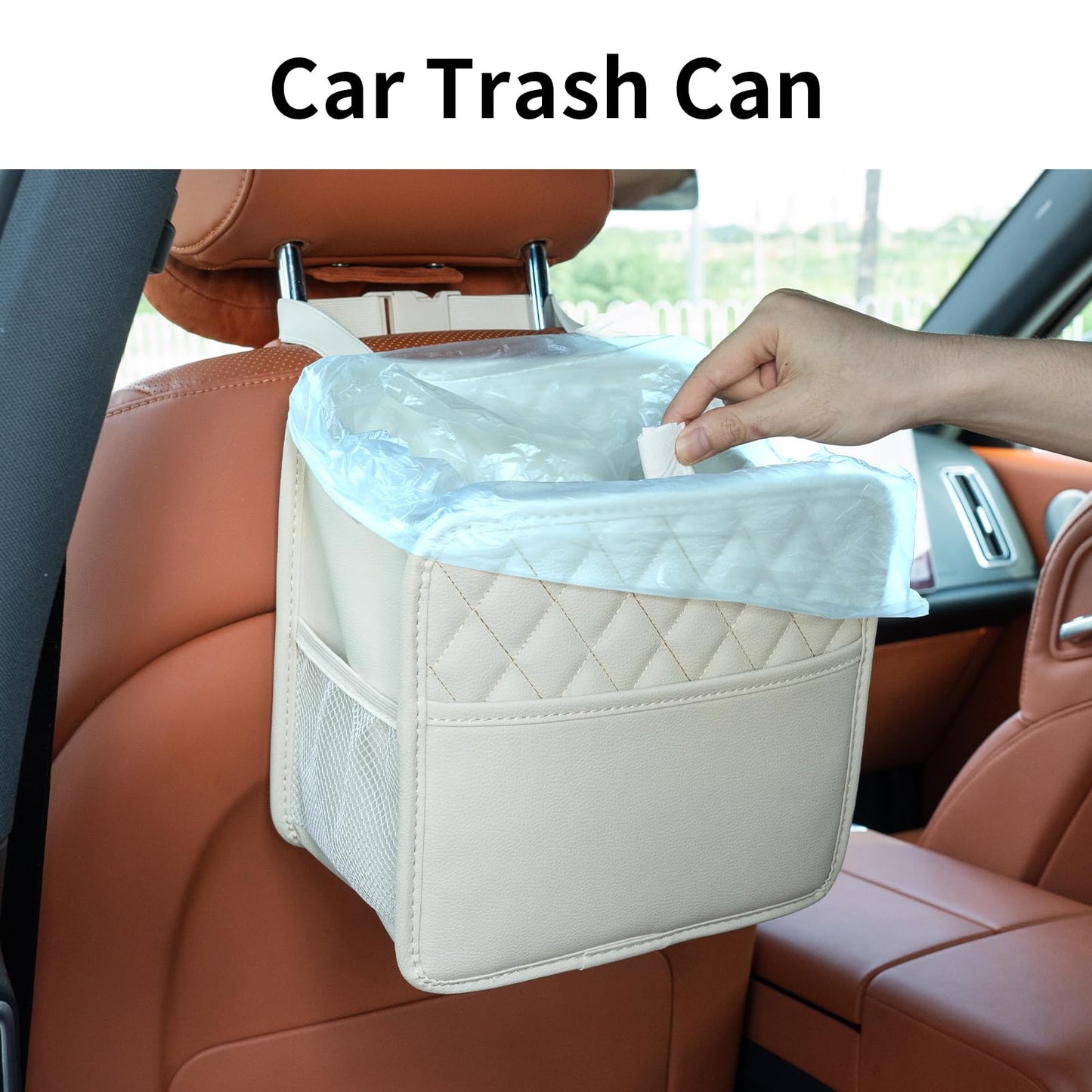 FrgKbTm 2Pack Car Seat Back Hanging Bag Car Document Holder Multi-Pocket Bottle Bag Storage Box Organizer Travel Tidy Pouch Pocket Kids Beige