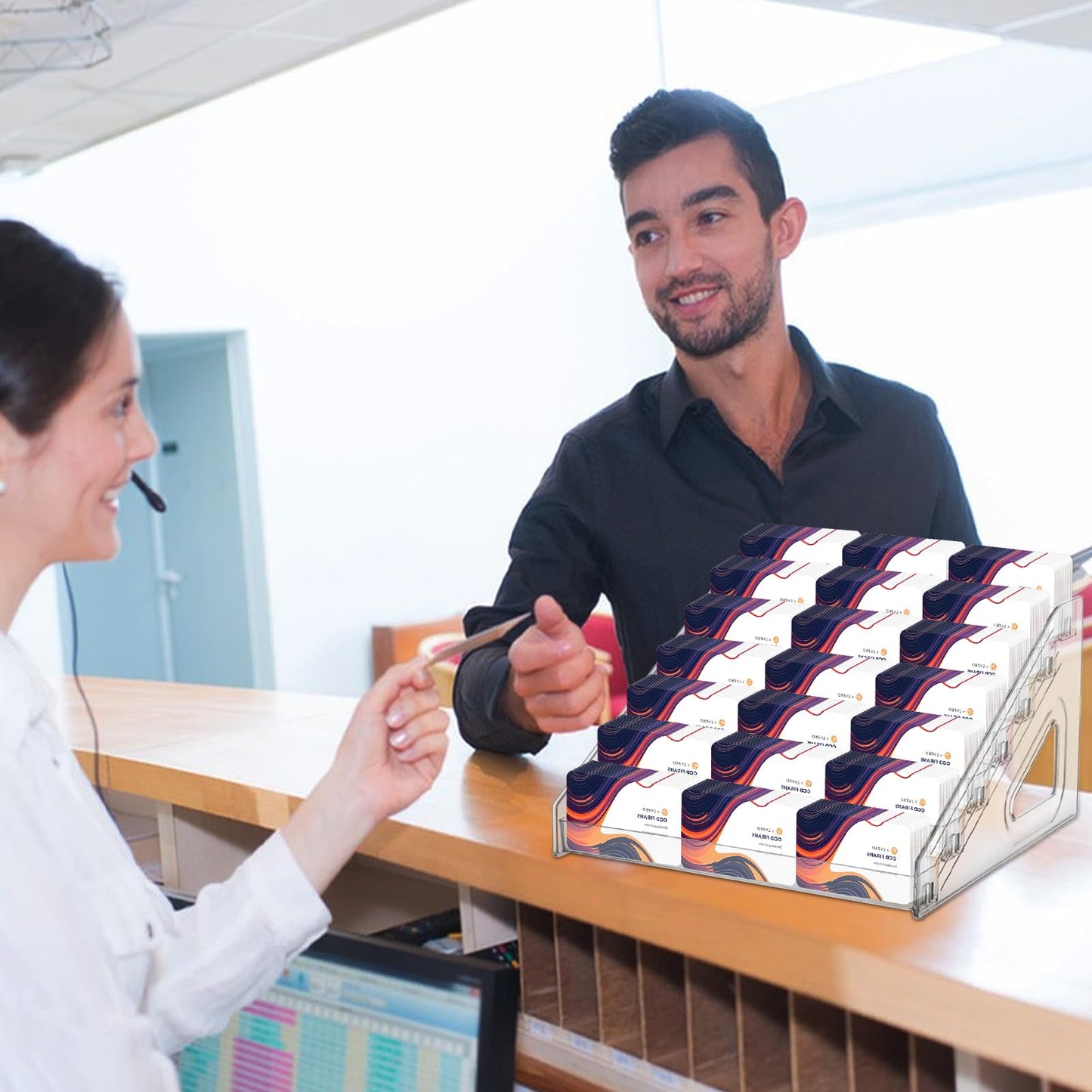 Sibosen 7 Tiers Acrylic Business Card Holder for Desk 21 Slots Acrylic Card Holder Display Premium Cards Stand for Workspace Multiple-Clear Plastic Display Holder for Office Men and Women