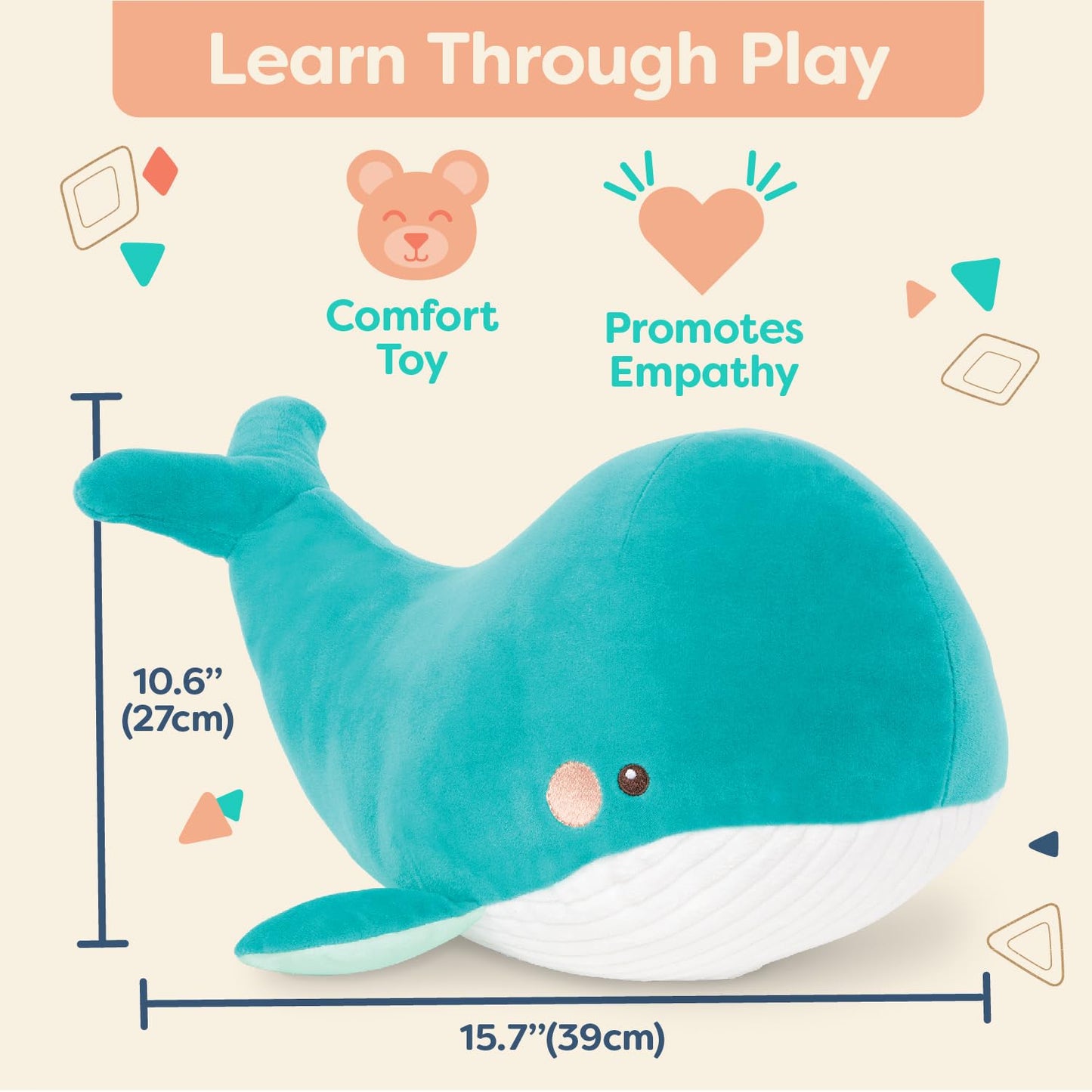 B. toys – Plush Squishy Whale– Stuffed Animal – Soft & Squishy Blue Whale – Washable Ocean Toy for Baby, Toddler, Kids– Huggable Squishies– Willow Whale0+ Months