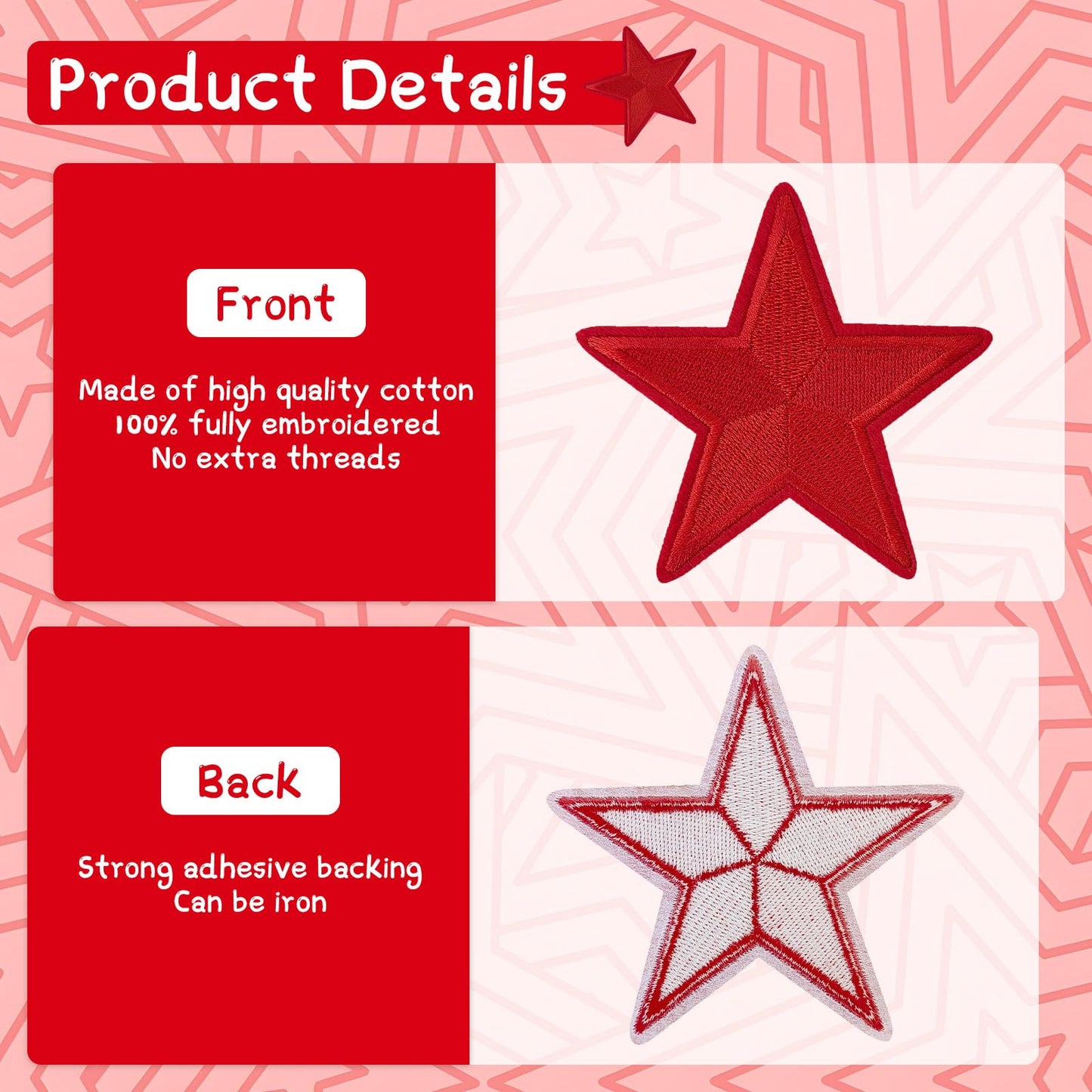 RF-patch 24PCS Star Patches Iron on, Red Star Iron on Patches for Clothes, Dress, Hat, Socks, Jeans, Machine Washable