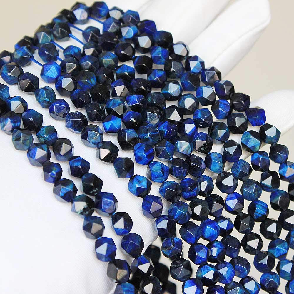 MJDCB Best Sellers Natural Stone Beads Faceted Polygon Blue Tiger Eye Crystal Energy Stone Healing Power for Jewelry Making(8mm)