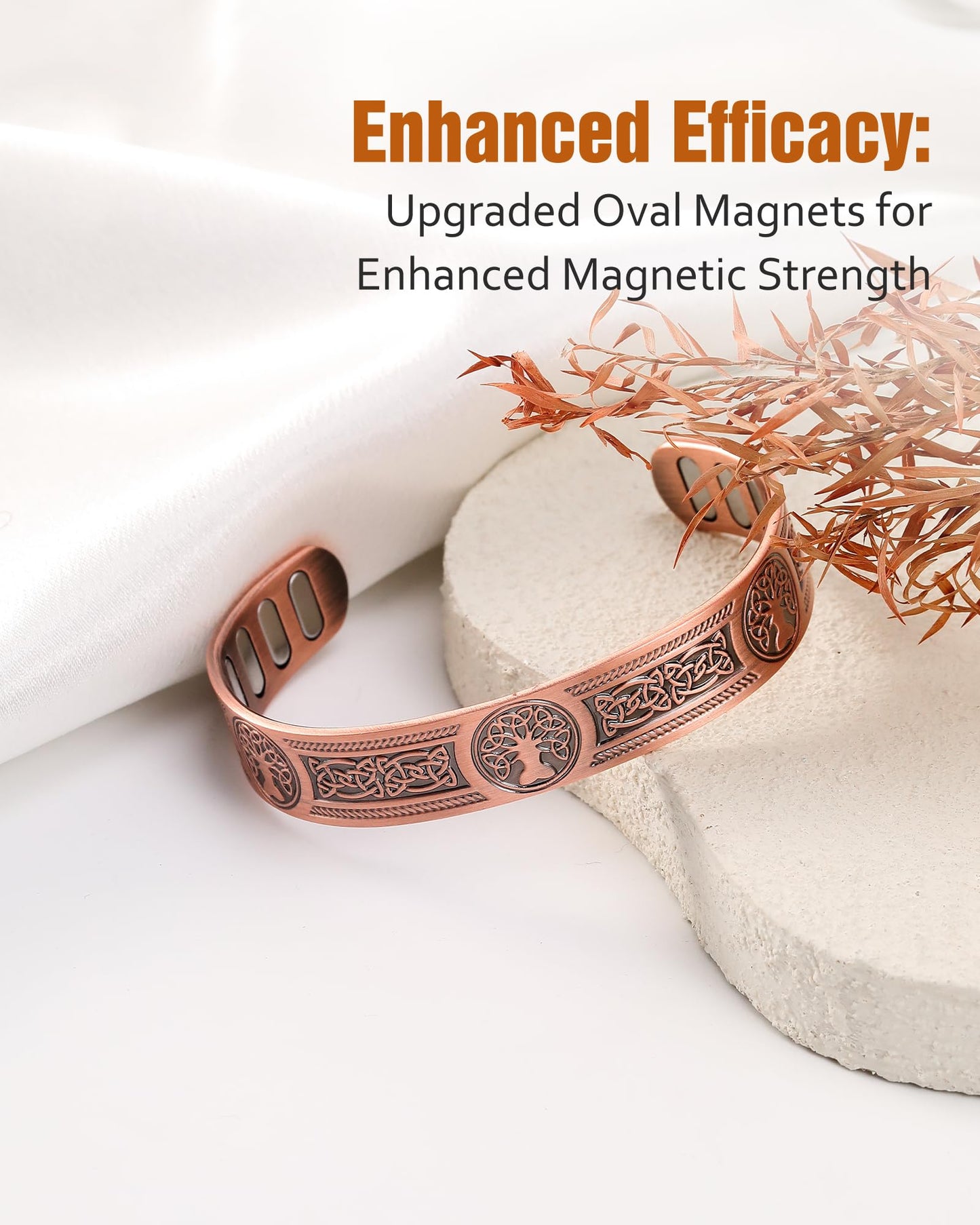 Jecanori Copper Magnetic Bracelets for Men and Women–Upgraded Oval Magnets-Adjustable Cuff Bangles