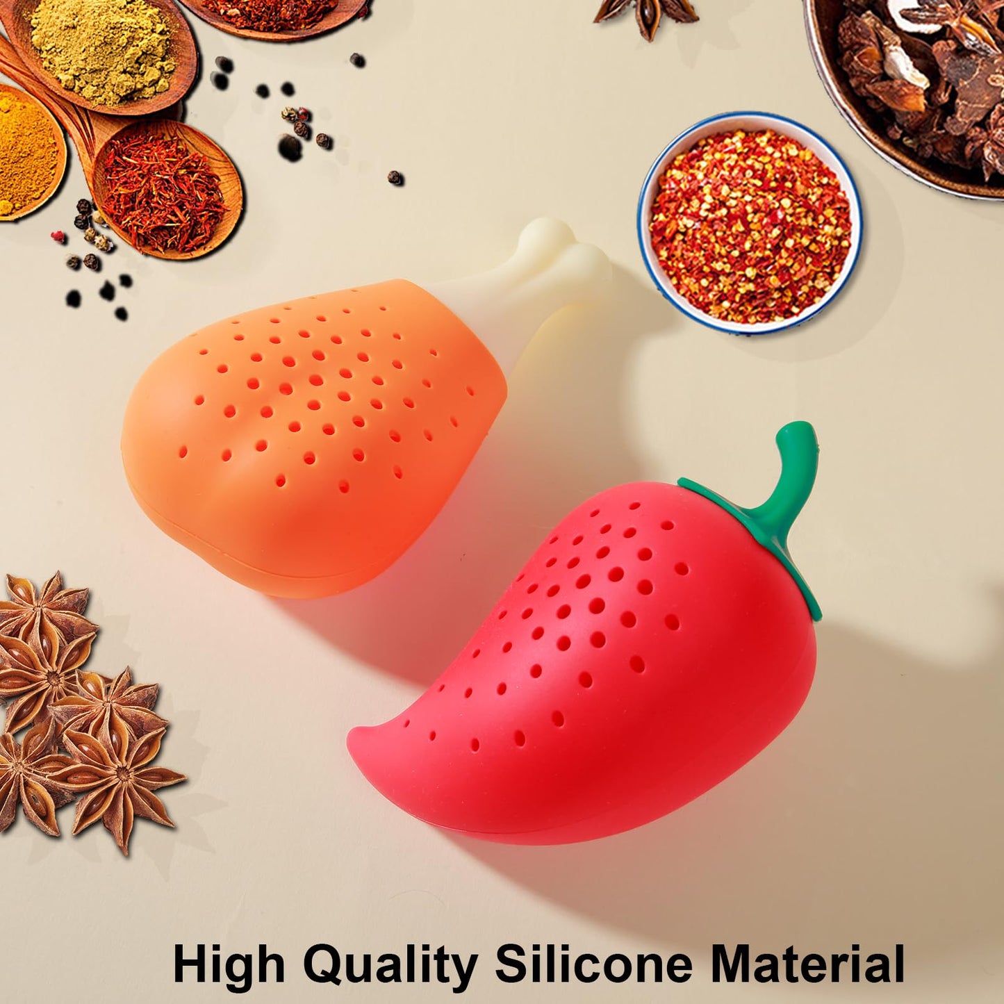 PRATIQUE Creative 2PCS Chicken Leg Chili Large Capacity Silicone Filter Seasoning Strainer Cooking, Spice Infuser for Enhancing Soups, Stews, Cider, Wine Especially Brewing Large Quantities Of Tea