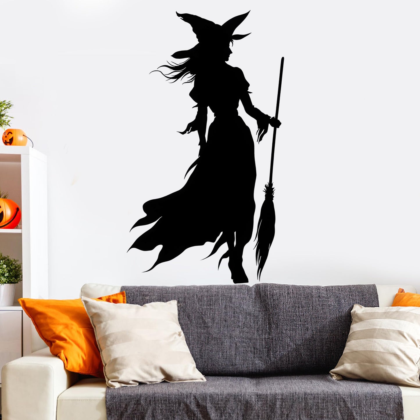 Halloween Wall Decals,Peel and Stick Halloween Theme Decor Stickers,Removable Vinyl Spooky Scary Face Wall Sticker for Holiday Party Decor. (Wicked Witch Silhouette Wall Decal)
