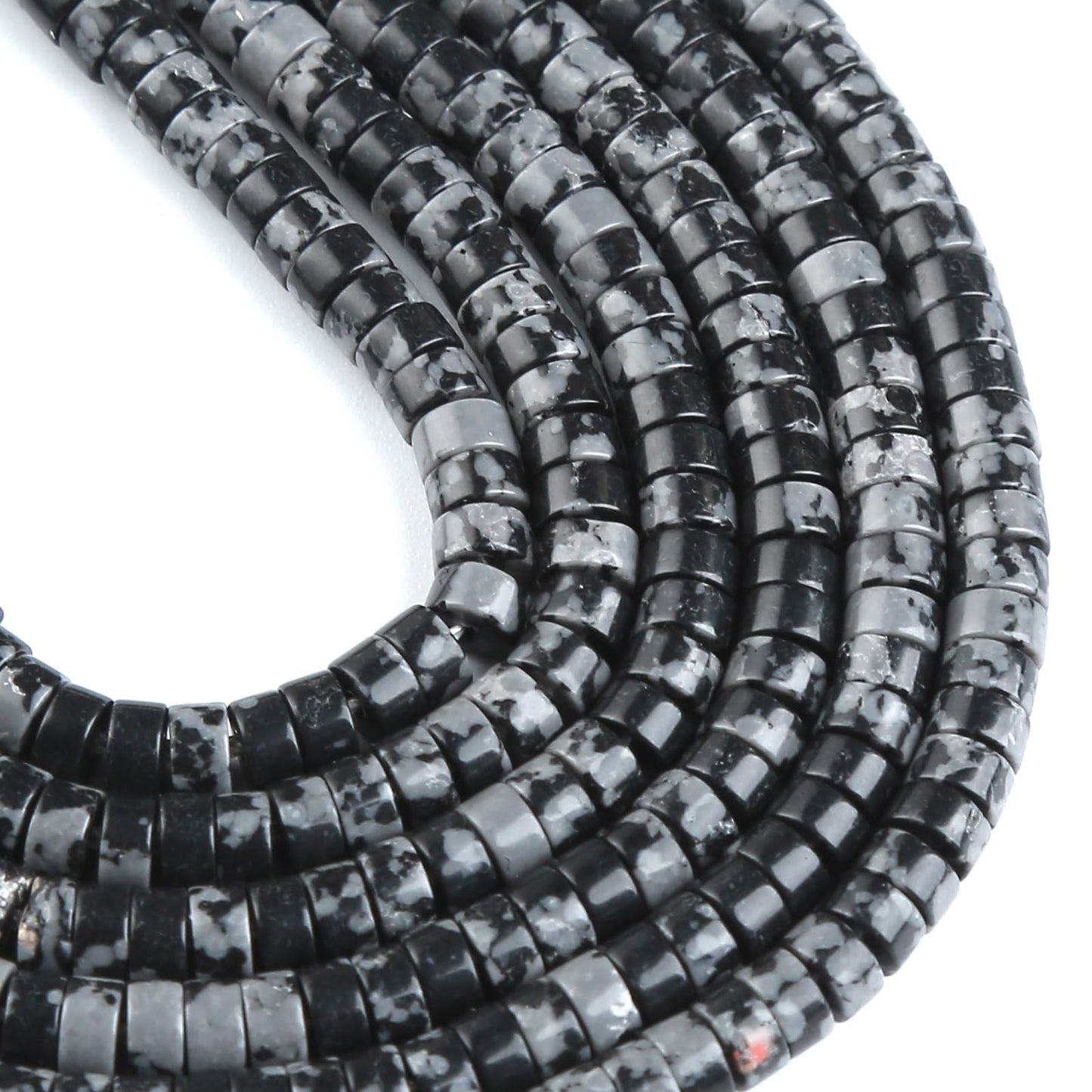 150pcs 2x4mm Natural Snowflake Obsidian Tube Shape Beads Loose Flat Round Cylinder Flat Spacer Green Stone Beads for Bracelet Earrings Jewelry Making