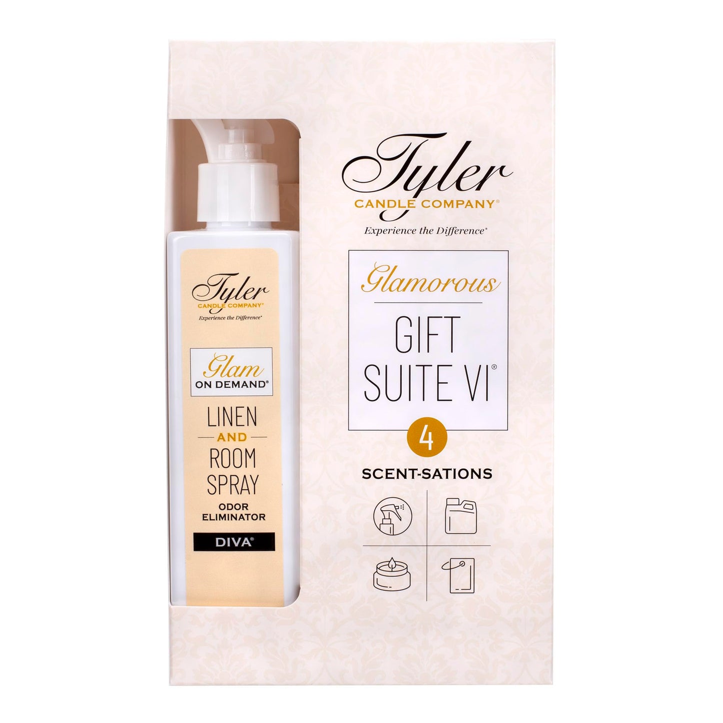 Tyler Candle Company - Diva Glamorous Gift Suite VI - (On Demand Room Spary, Glamorous Wash, Jar Candle, Autoglam)