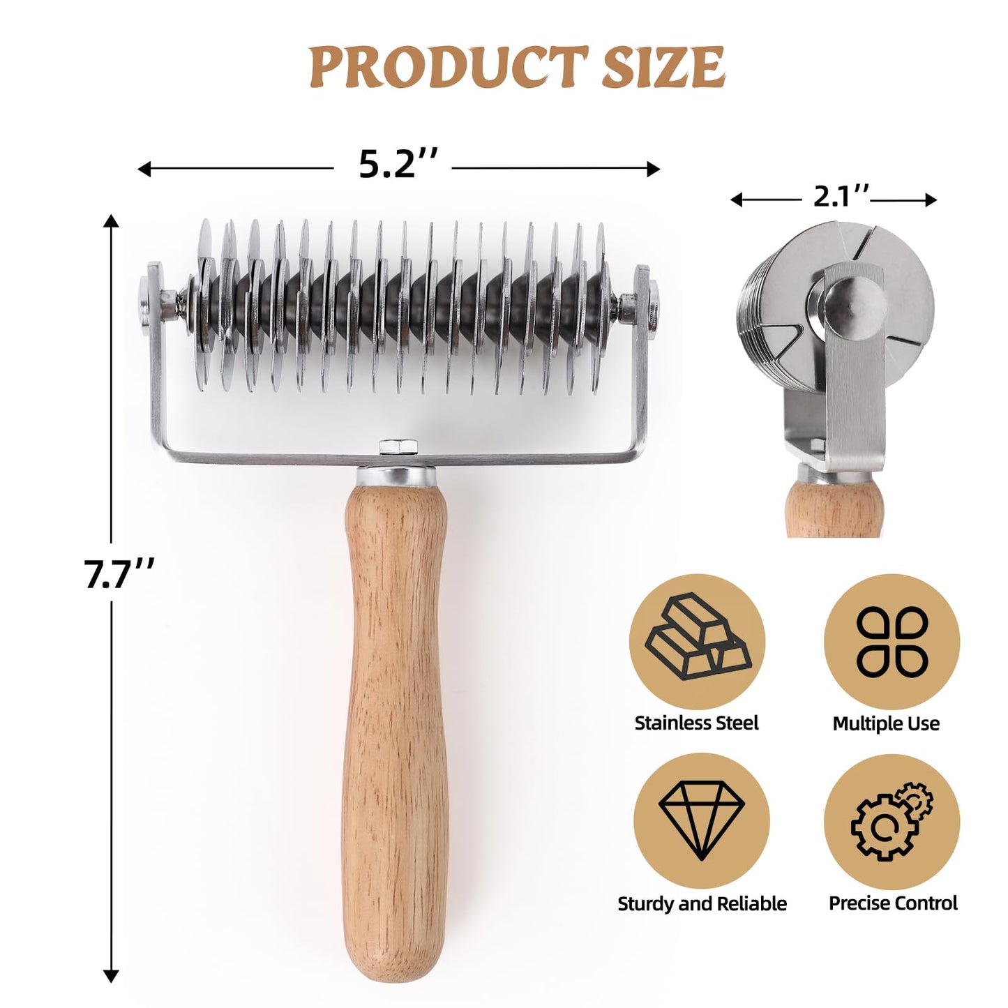 JuyVerq Pastry Lattice Roller Cutter, Stainless Steel Lattice Dough Cutter Wood Handle, Professional Pastry Crust Cutter, Household Time-Saver Cutting Tool Pie Bread Beef Wellington Pizza