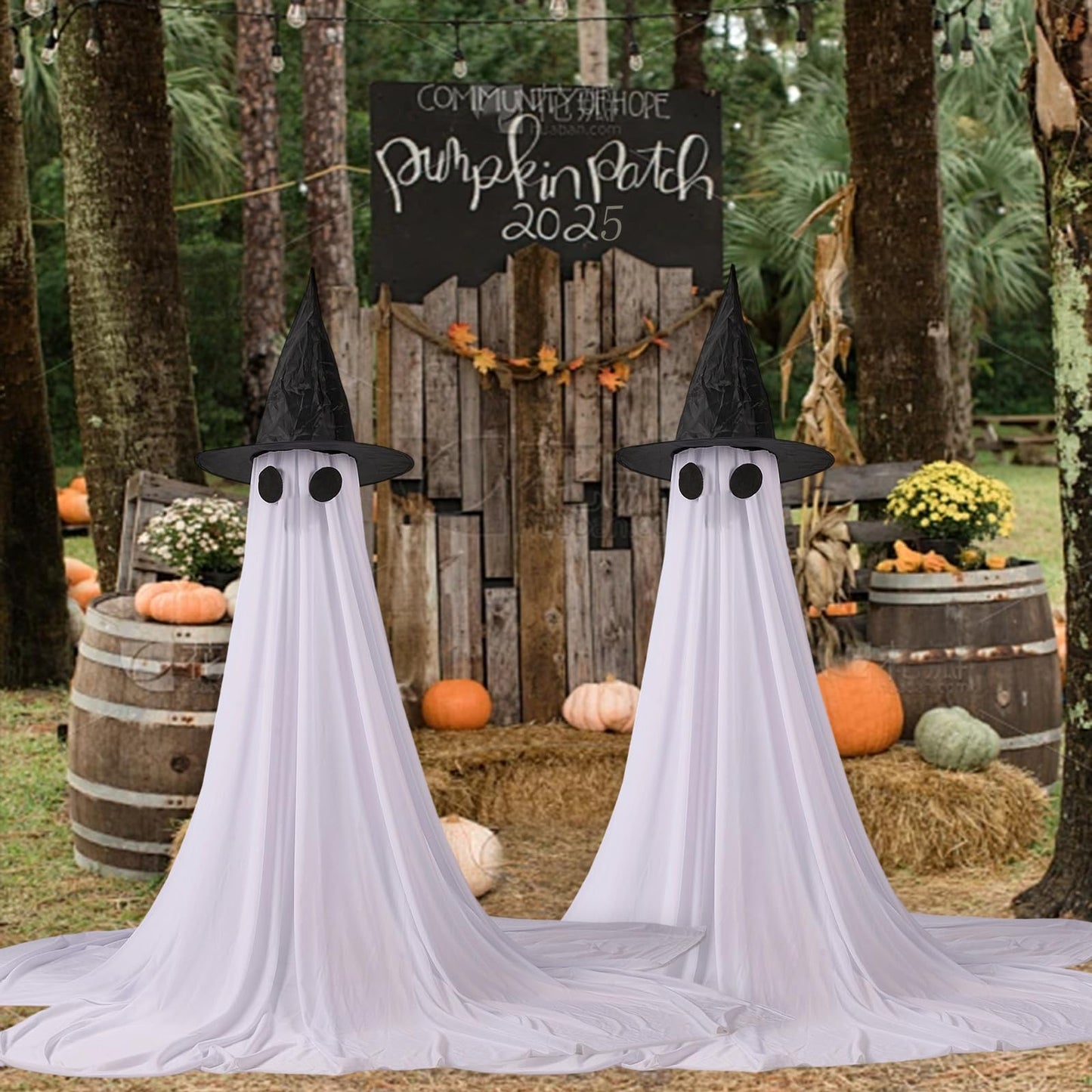 2Packs Halloween Decorations Outdoor,Halloweens Party Decoration Indoor,Spooky Ghost with Remote Control String Lights,Halloween-Ghost Lights for Porches Yards Gardens Lawn (Ghost Eyes)