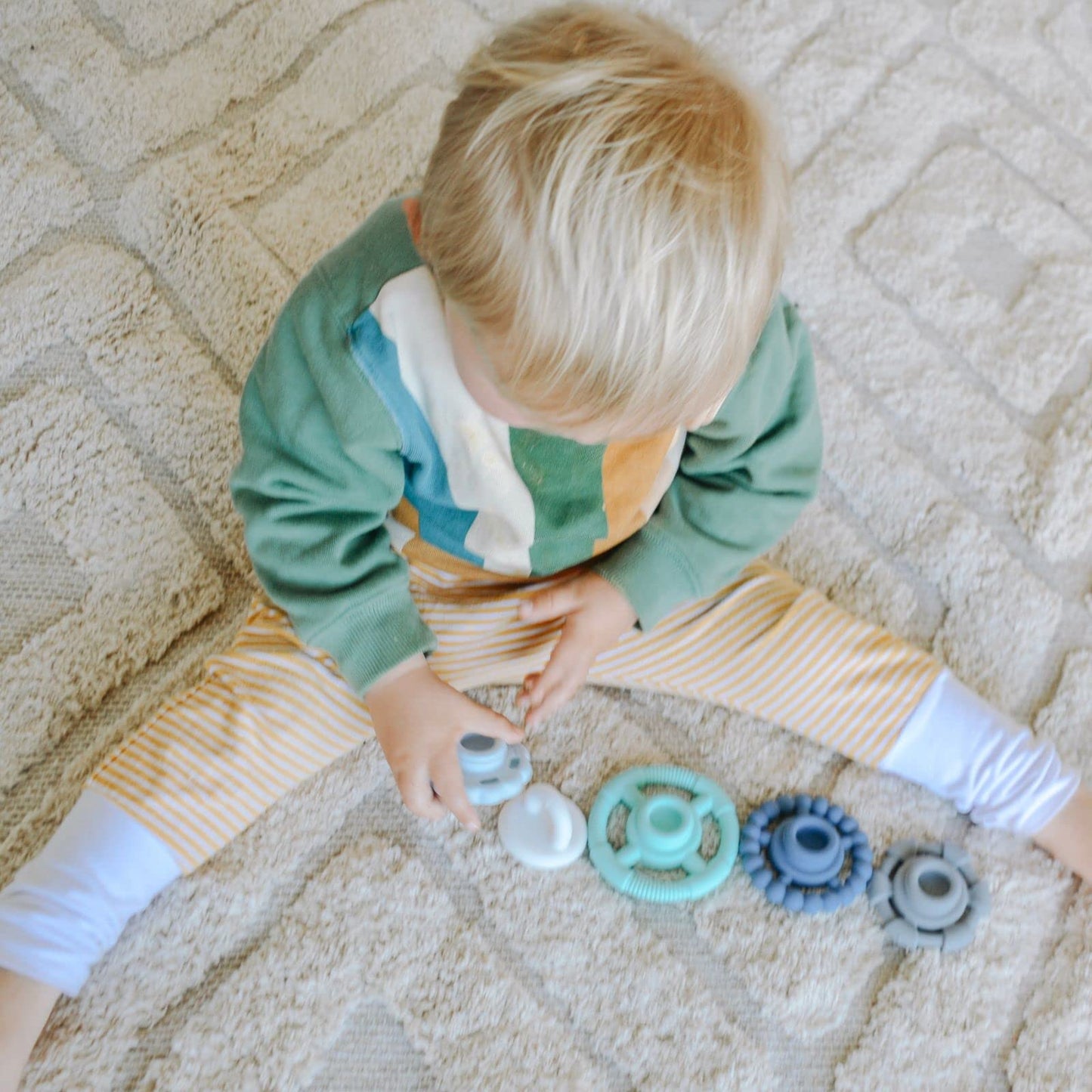 Jellystone Designs Baby Stacking & Teething Rings Toy Set - 5 PCS Soft Silicone Stacker for Educational Development, Safe, BPA-Free Ocean Color