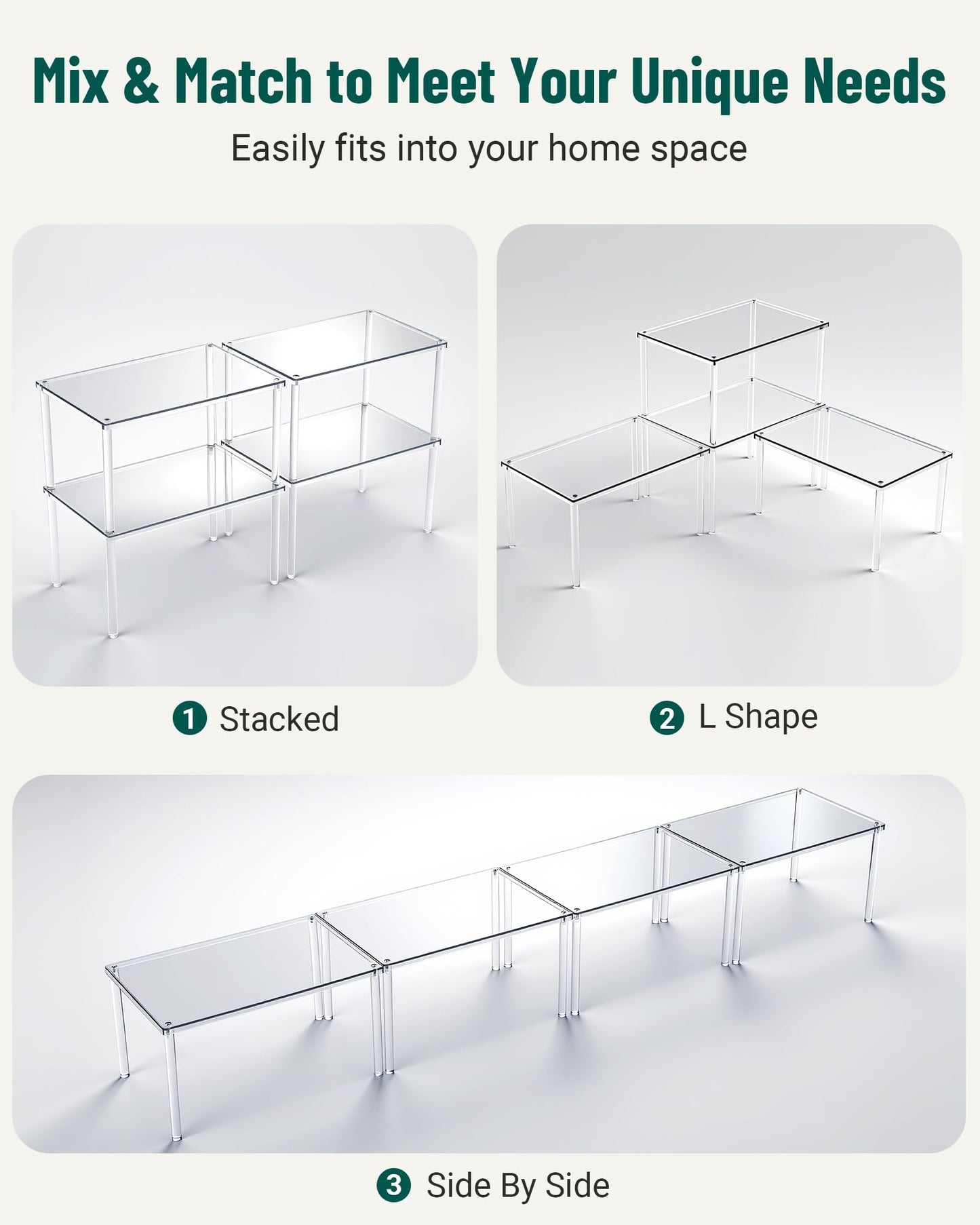 Bobomoment Acrylic Cabinet Organizer, Set of 2 Shelf Organizer, Spice Rack Organizer for Cabinet, Desk Countertop Organizer, Stackable Shelves for Pantry Kitchen Storage and Organization