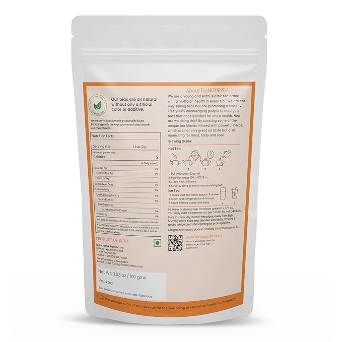 TeaNOURISH Turmeric Ginger Green Tea | Darjeeling Loose Leaf Tea | Blended with Indian Turmeric, Ginger & Cinnamon | 100% NATURAL INGREDIENTS - 3.53oz/100g (Pack of 2)