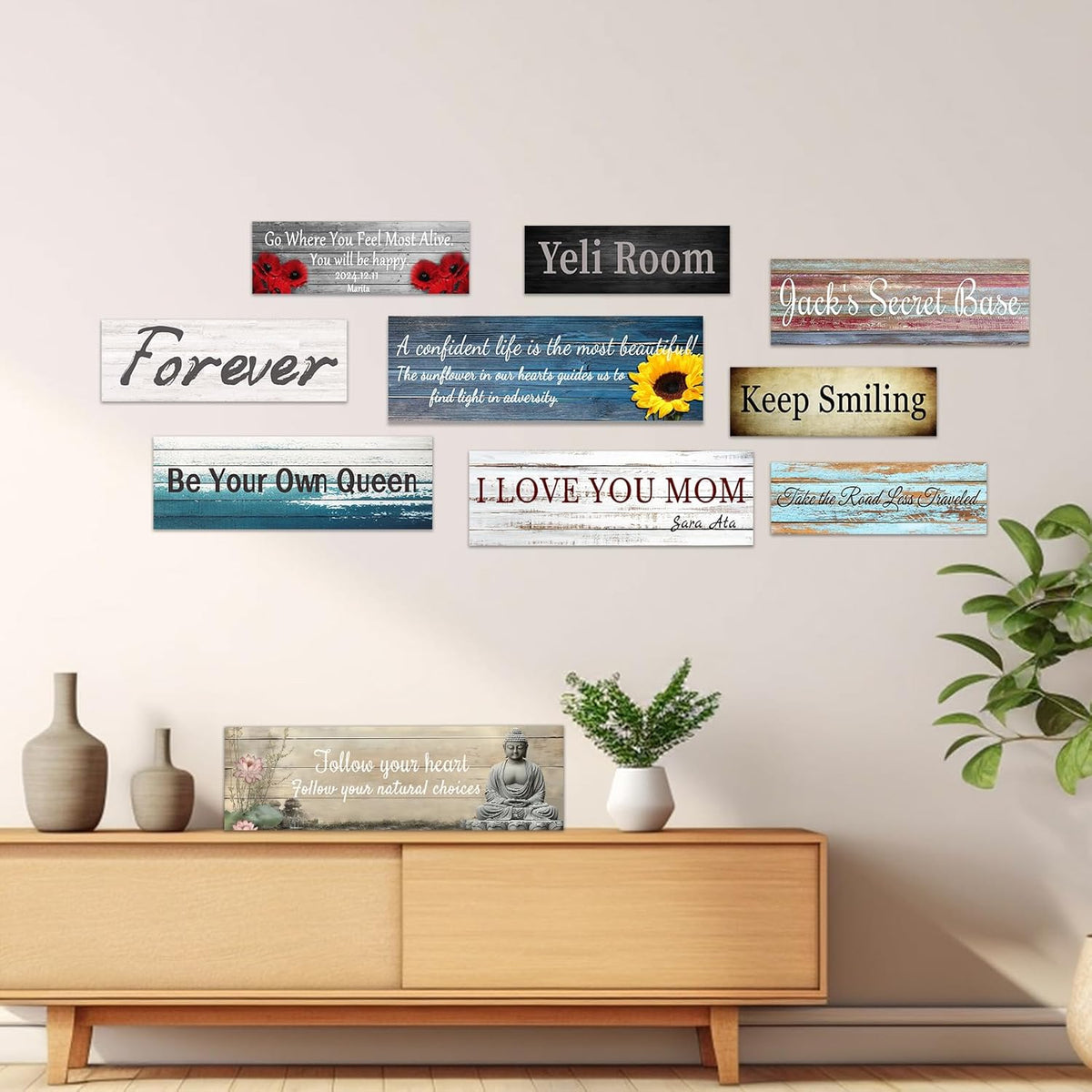 CHAOSETKEN Custom Text Sign Wall Art Personalized Family Quote Wall Decor Family Sign Canvas Prints Customized Wood Text Quote Pictures Rustic Farmhouse Decor Framed (24L x 8W)