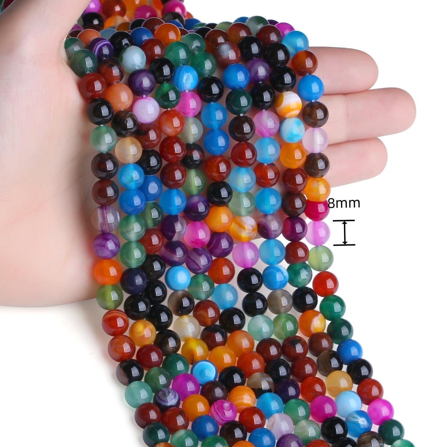 NUKAYAI Natural Stone Beads 100pcs 8mm Colorful Agate Round Stone Beading Loose DIY Smooth Beads for Bracelet Necklace Earrings Making