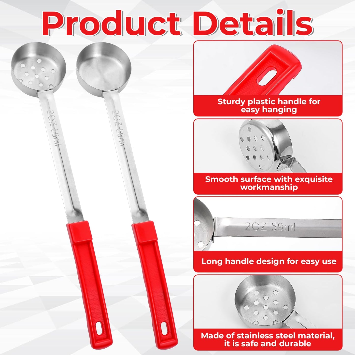 8 Pcs 2 OZ Portion Control Serving Spoons, Solid and Slotted Stainless Steel Ladle Spoon, Food Measuring Utensils for Weight Watchers, Buffets, Parties