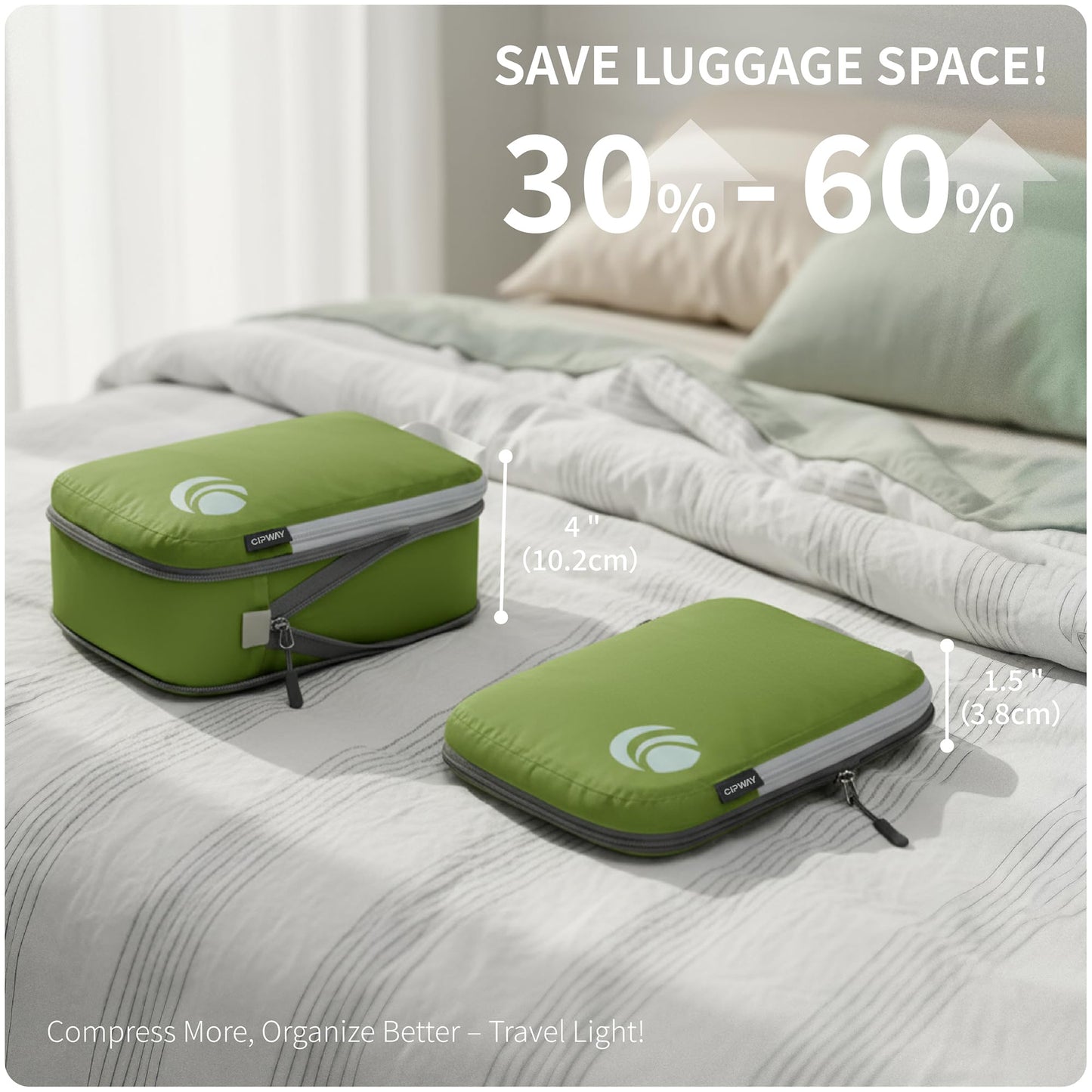 Cipway - 5 Set Compression Packing Cubes for Travel, Ultralight Packing Organizers for Luggage Suitcase & Backpack (Green), L