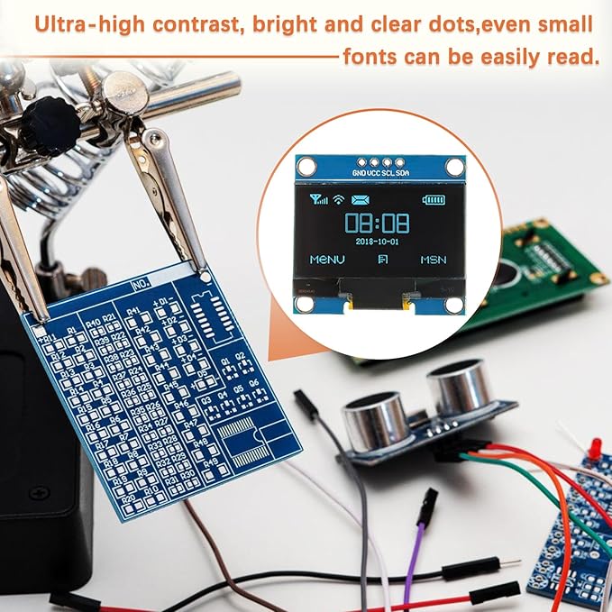 JAMHER 1.3 Inch I2C IIC OLED Display Module 128x64 Pixel Mini Self-Luminous Display Screen Board for Arduino Projects Raspberry Pi with Wire(1Pack Blue)