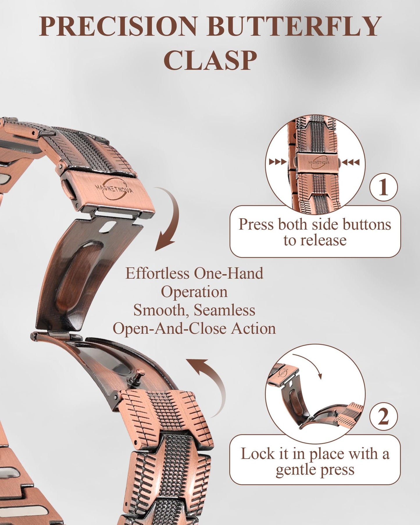 MagnetNova Ultra Strength Magnetic Bracelets for Men, 99.99% Pure Copper Bracelet with 5000 Gauss Magnets, Adjustable Size with Sizing Tool & Gift Box (Copper-21mm)