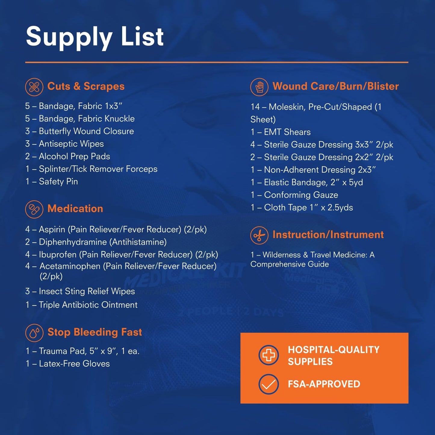 Adventure Medical Kits Mountain Series Medical Kit - Hiker - Emergency Medical First Aid Kit - for 2 People for 2 Days - Comes with a Trauma Pad, Medicine, Guide Book & More - Sunset