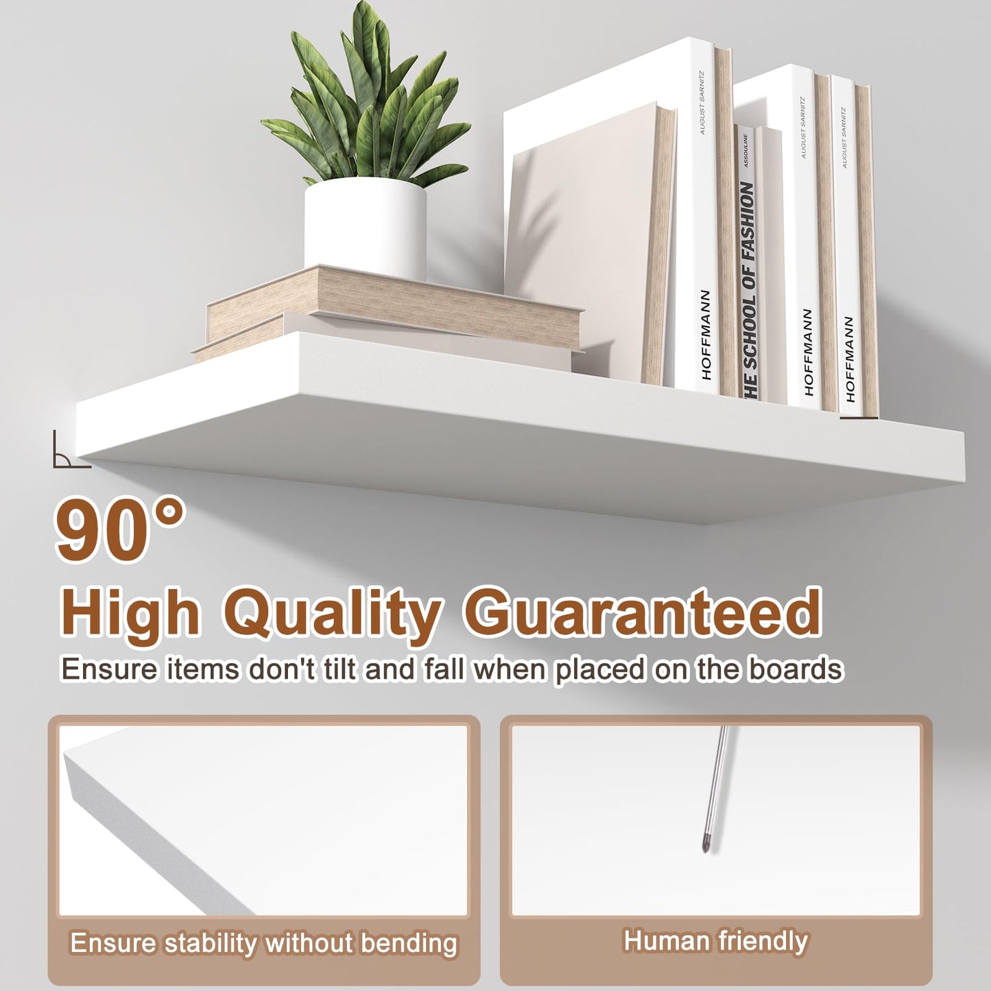 Landmok 40 Inch Floating Shelf 1 Pack Large Floating Shelves for Wall No Drilling Accessories Included Deep Wall Shelves for Living Room Kitchen Farmhouse 40" W x 12" D x 1.2" White