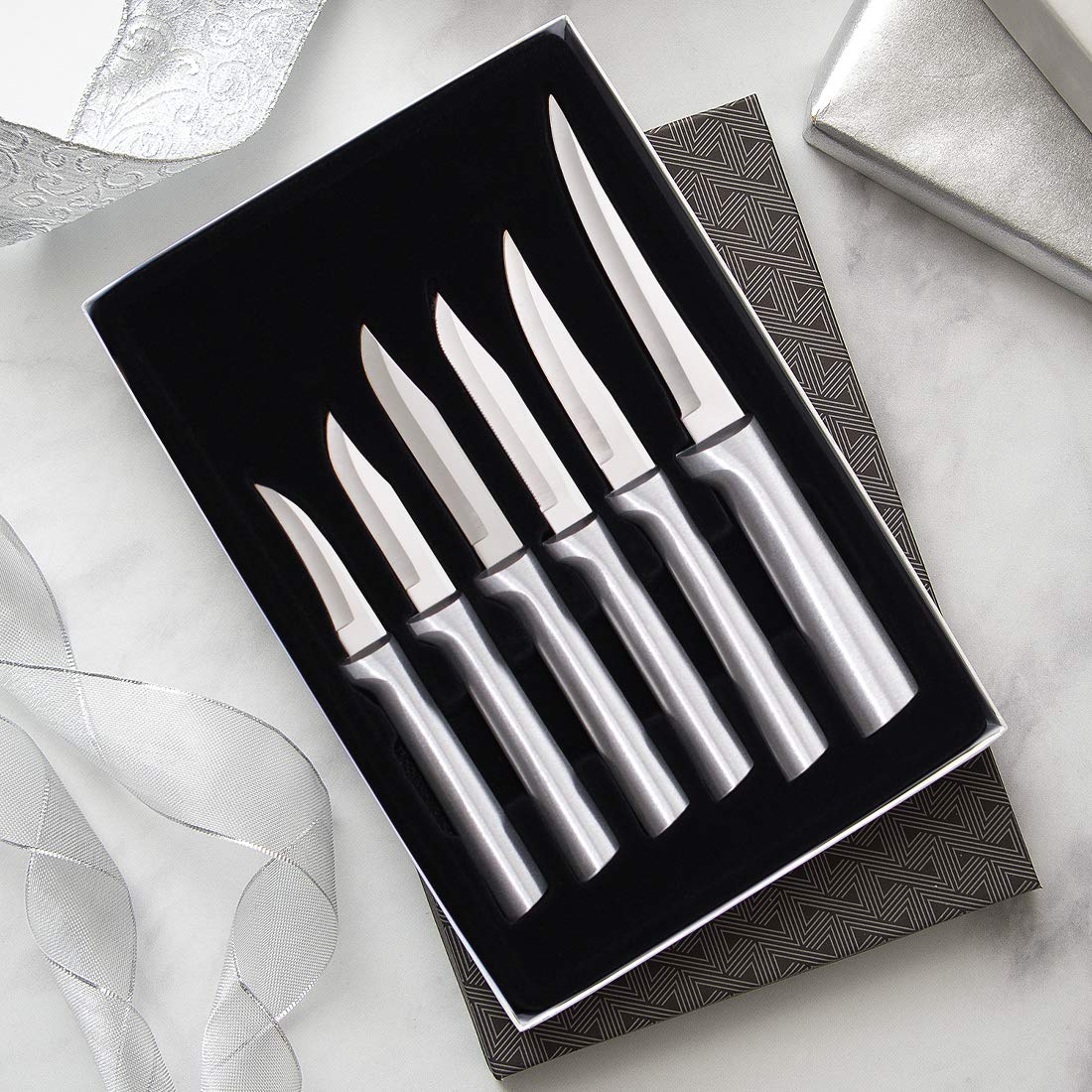 Rada Cutlery All-Star Paring Gift Set (S52) with Quick Edge Sharpener (R119), 6-Piece Knife Set and Knife Sharpener, Stainless Steel Blades, Silver Handle