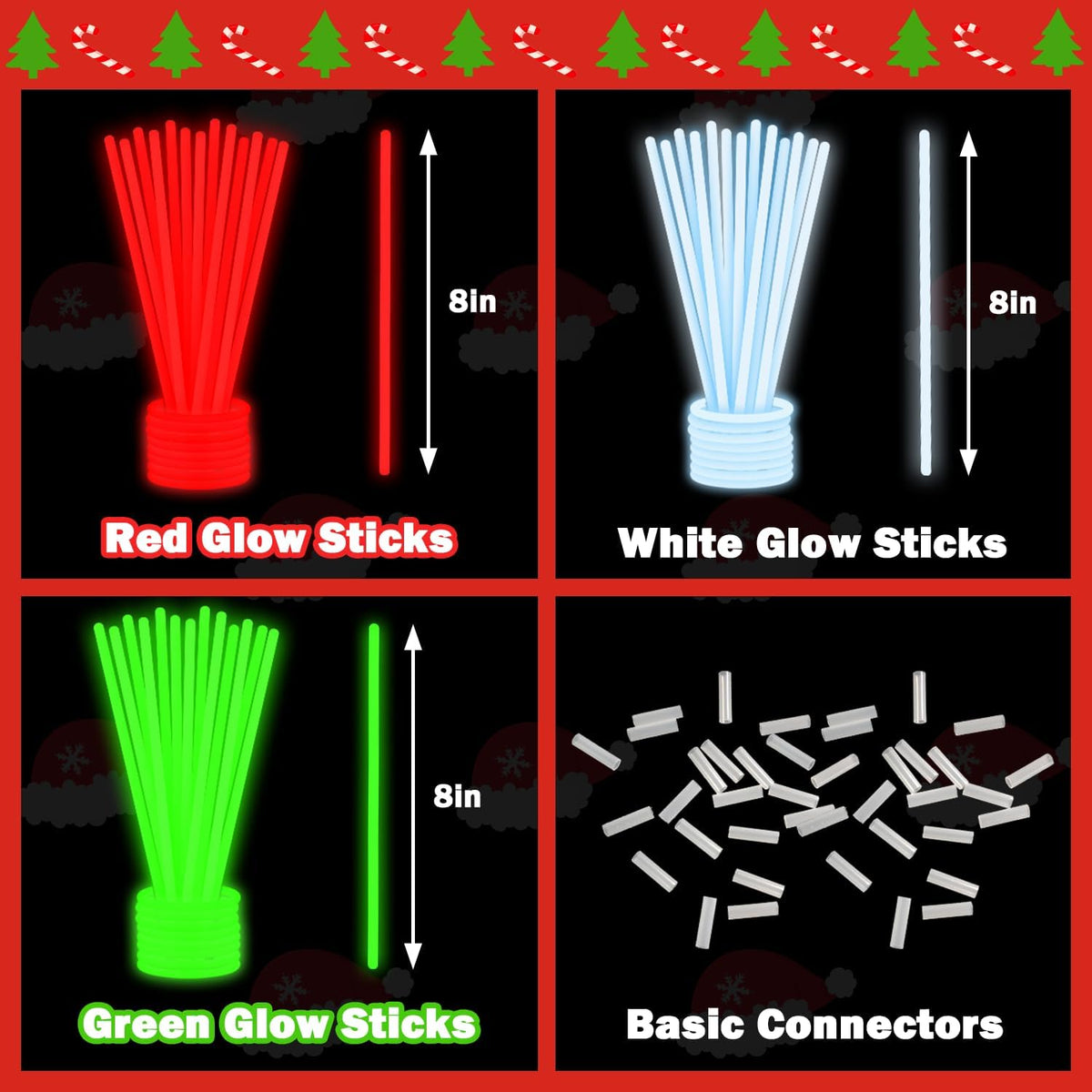 Christmas Light up Accessories Necklace & Bracelets for Kids 150 PCS,Bulk Red Green White Glow Sticks Party Favors for Toddlers,Xmas Toys Gifts Class Carnival Activities Supplies Trinkets for Students