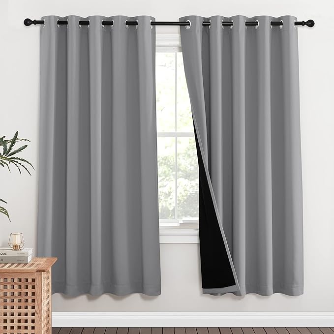 NICETOWN Full Shade Curtain Panels, Pair of Energy Smart & Noise Blocking Out Blackout Drapes for Dining Room Window, Thermal Insulated Guest Room Lined Window Dressing(Silver Grey, 62 x 72 inch)