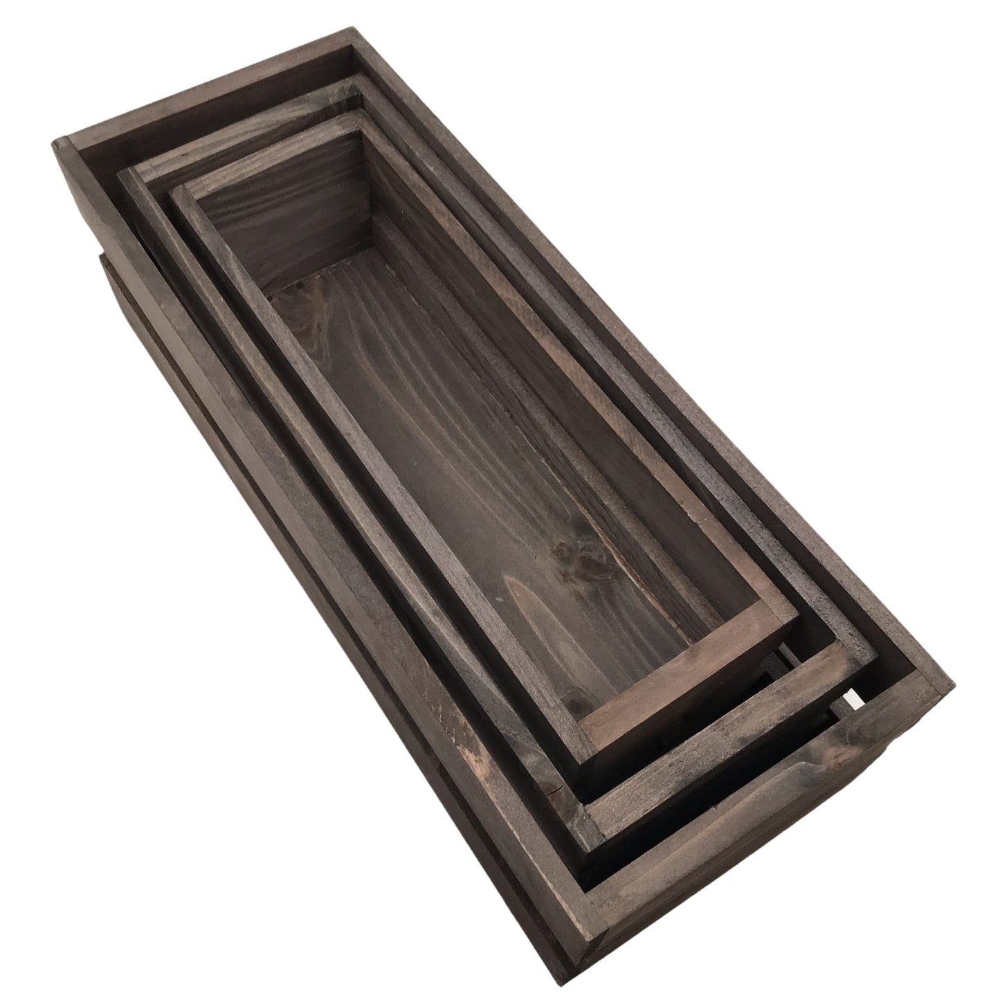 3 Pack Wood Craft Crate Caddy Set | Nesting, wood crates for display, wooden boxes for crafts, decorative wooden crate, Wood box storage crate, centerpieces for Home, bathroom and much more (Brown)