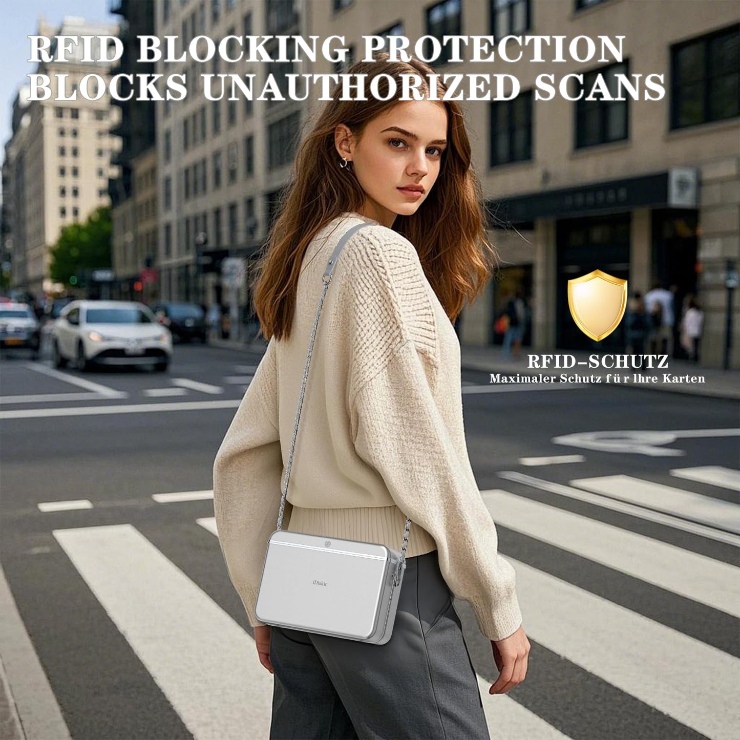 iDiskk Security Lock Box Shoulder Gift Bag for Women, Metal Lady Lock Crossbody Bag, Anti-Theft with Fingerprint and Password Unlocking, MFi Certification Compatible with Find My App (iOS Only)