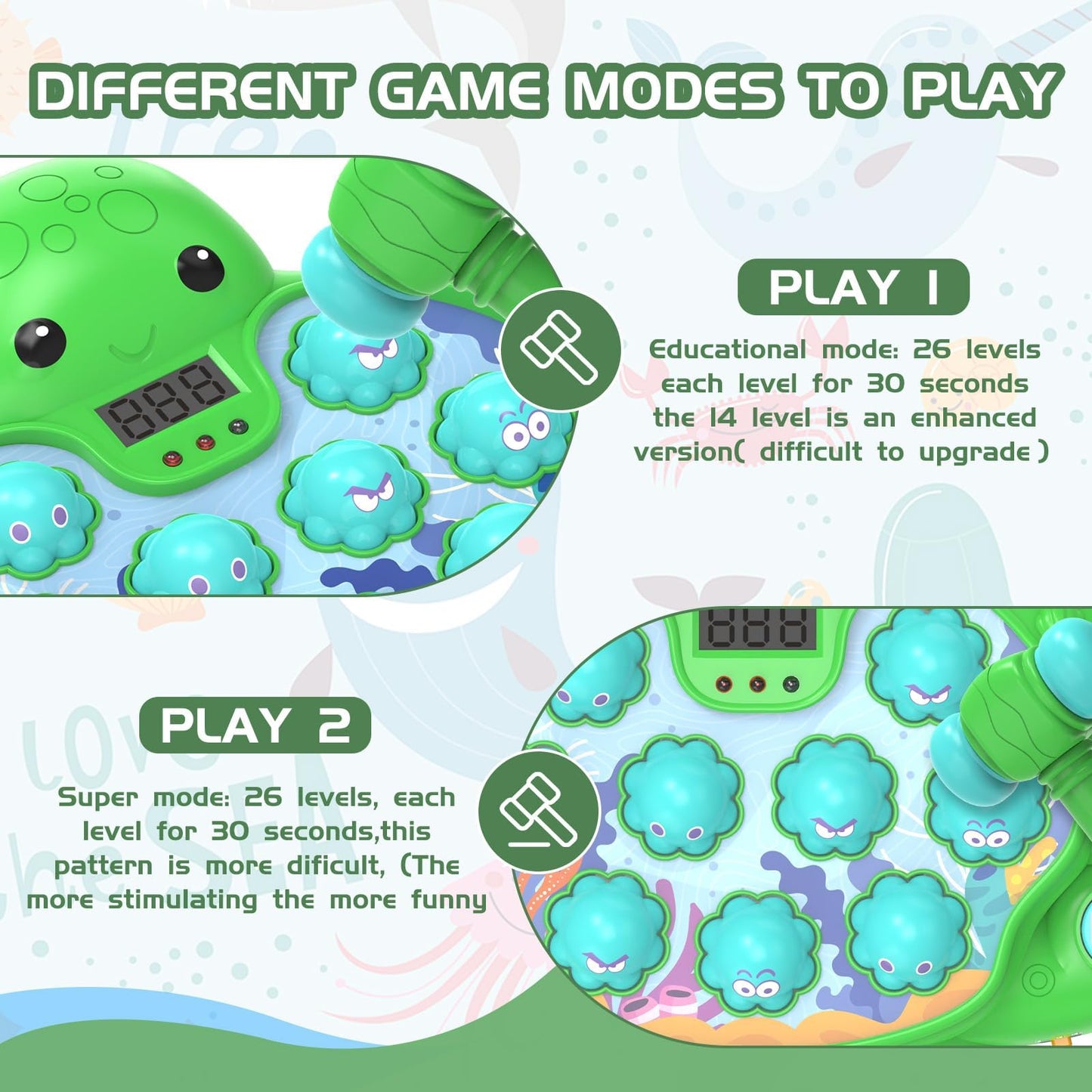 JOYBLI Octopus Vitality Strike Game, Educational Musical Whack-A-Mole Toy with 2 Game Modes, Digital Score Display, Toddler Early Developmental Learning Toy, Fun Birthday Gift for Kids Age 2+