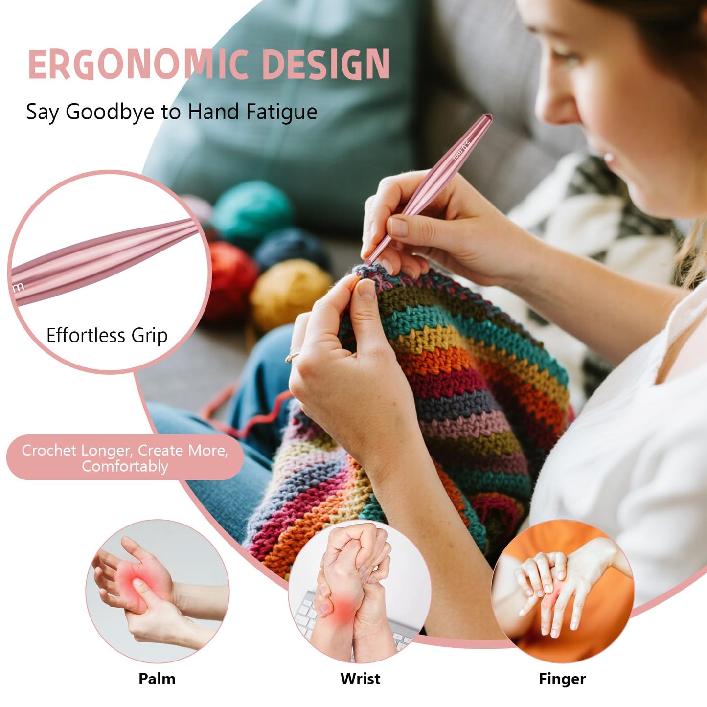 Mdoker Newest Aluminum Crochet Hook Set with Case Ergonomic Grip Crochet Hooks,Non-Slip Hooks for Arthritic Hands, Perfect Crochet Gift for Women,3mm-10mm