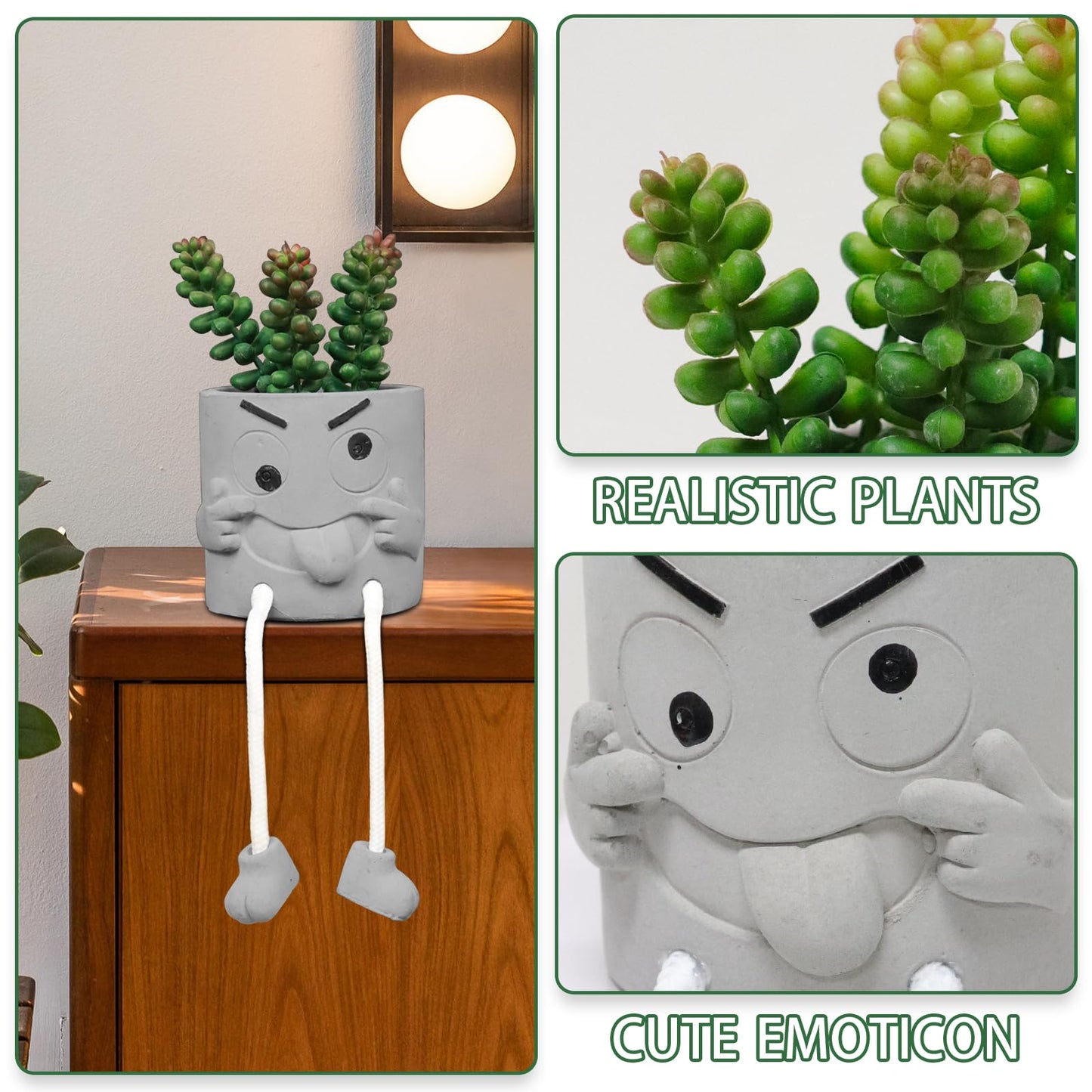 Zerzsy Artificialplant Succulents in Cement Pots with Hanging Leg, Kitchen Shelf Decor, Bathroom Shelf Decoraion, Home Sheves Decoration Accents, Office Wall Decor - Set of 1