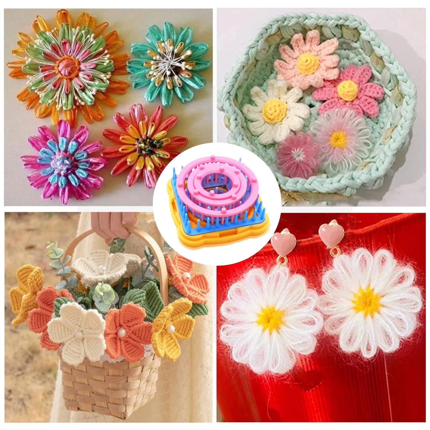 Ayasee Weaving Loom Kit, Flower Knitting Loom Kit, Frame Looms, Knitting Wool, Round/Square Knitting Looms Craft Kit Multi Color (Flower Maker + Pom Maker)