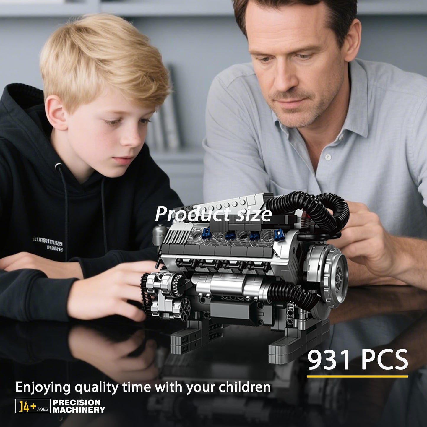 HUNKING Working V8 Engine Model Building Kit, Block-Compatible, Physical Science Experiment STEM Toy, Collectible Ornament and Creative Gift for Teens Aged 14+ and Adults(931 PCS)