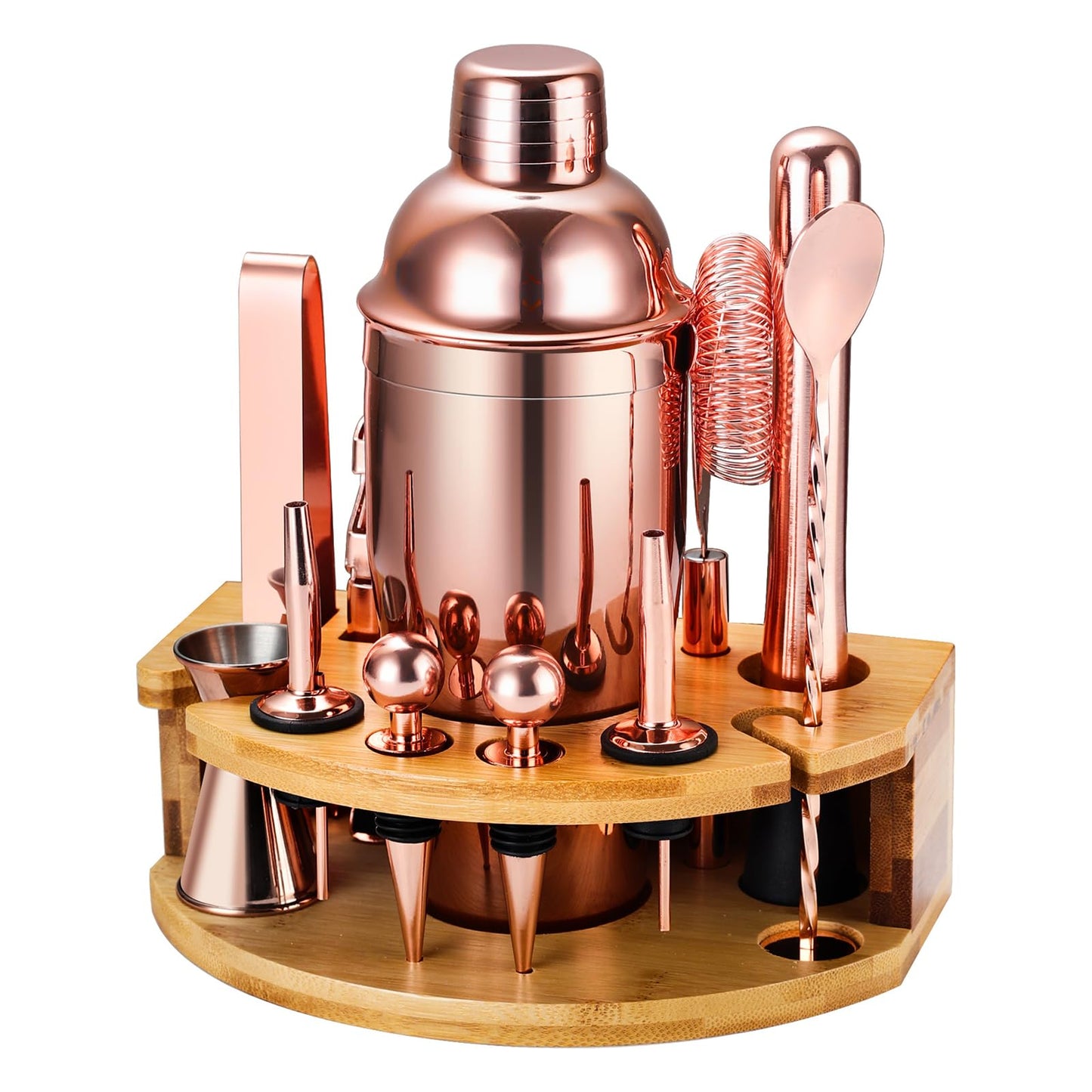 Cocktail Shaker Set Bartender Kit with Stand, 12 Piece Bar Set Drink Mixer Set with Stainless Steel Bar Accessories Tools: 25oz Martini Shaker Jigger Strainer Spoon Muddler for Cocktails (Rose Gold)