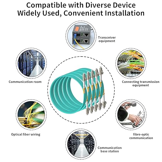 Fibergaga 5Pack-0.2M(7inch) OM3 LC to LC Fiber Patch Cable, Multimode 50/125µm 10G/40G, OD-2.0mm Fiber Optic Cable Duplex