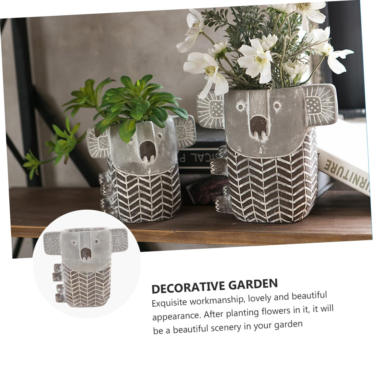 FONDOTIN 1pc Stylish Dark Grey Cement Flower Pot Creative for Garden Decor and Plant Holder Unique for Plant